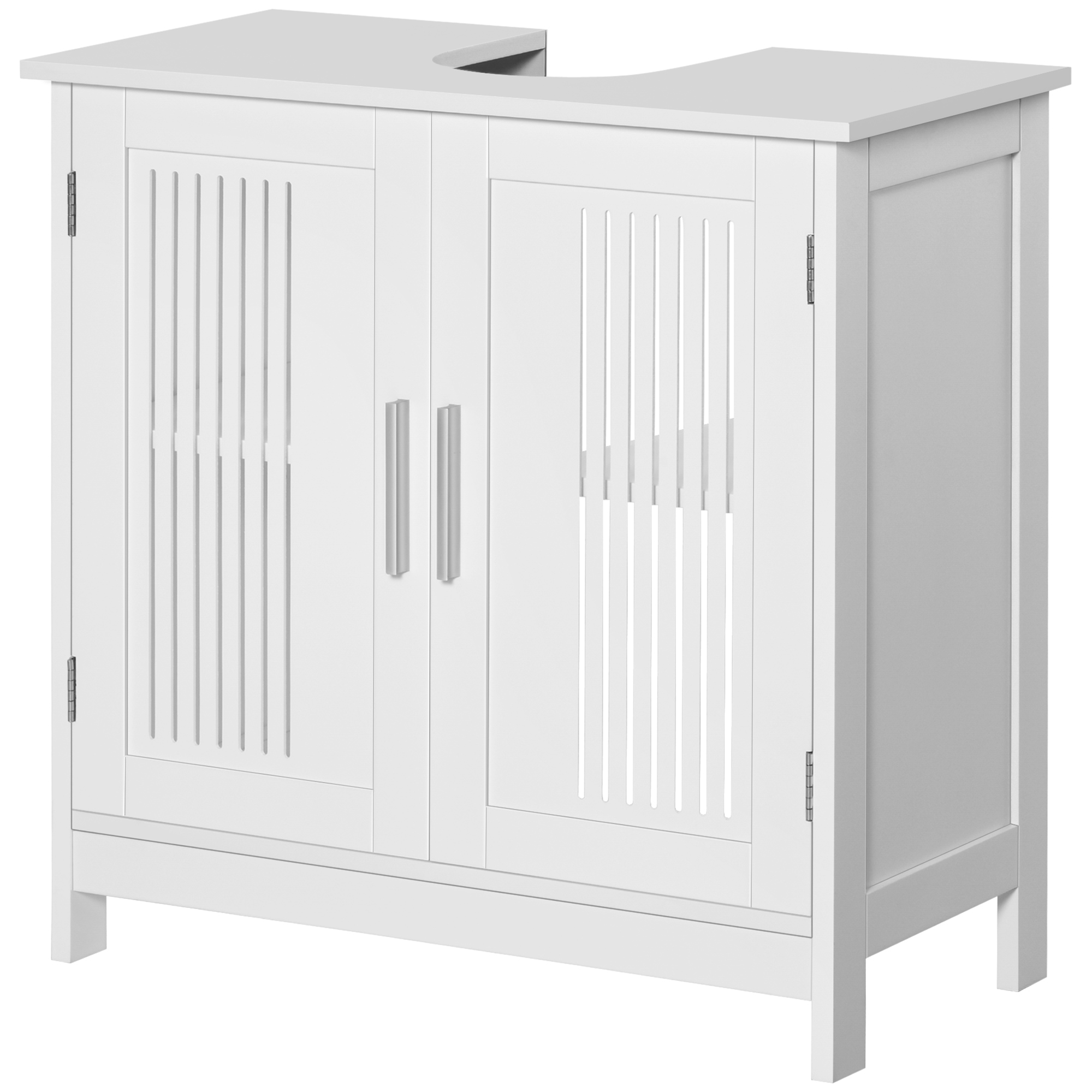 Kleankin Badezimmer-Unterschrank - Waschtischunterschrank - 2 gerillte Türen mit höhenverstellbarem Regal - Griffe aus Aluminiumlegierung - Maße 60L x 30B x 60H cm - MDF Weiß