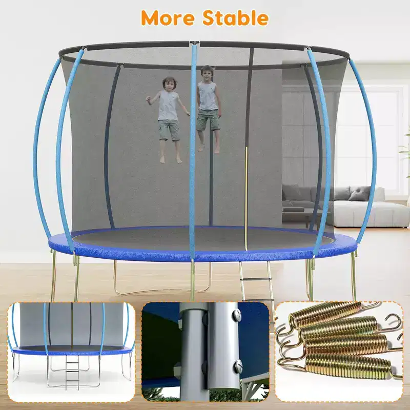 Outdoor Trampoline, 12FT Trampoline with Safety Enclosure - 440Lbs Capacity ASTM F2225-15 Certified No-Gap Net Rust-Resistant for Kids Adults