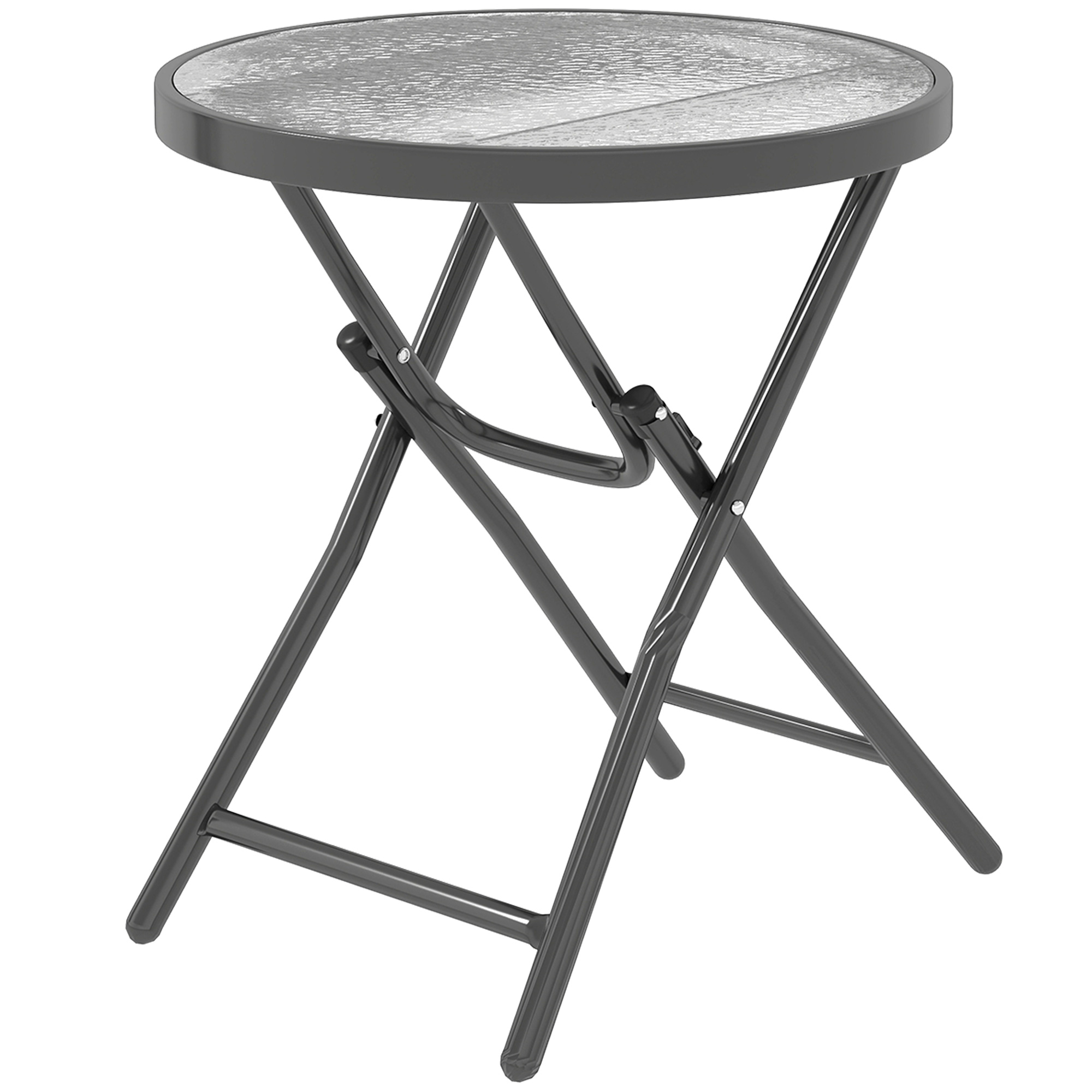 Outsunny Runder Bistrotisch für den Garten Ø 60 x 50H cm klappbar Schwarz Metall Glastischplatte Schwarz