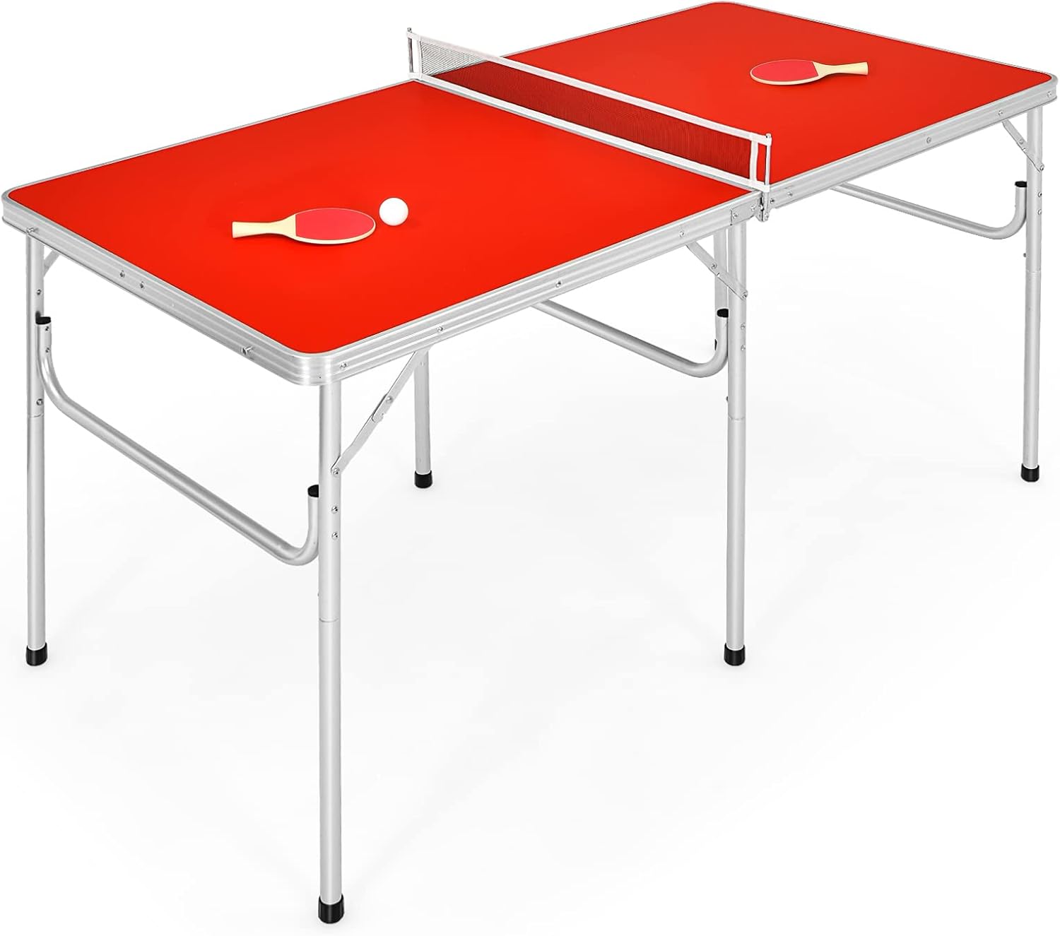COSTWAY Set Tavolo da Ping Pong con Racchette Palline Rete, Pieghevole Portatile, per Interno e Esterno, in Legno, 152 x 76 x 76 cm