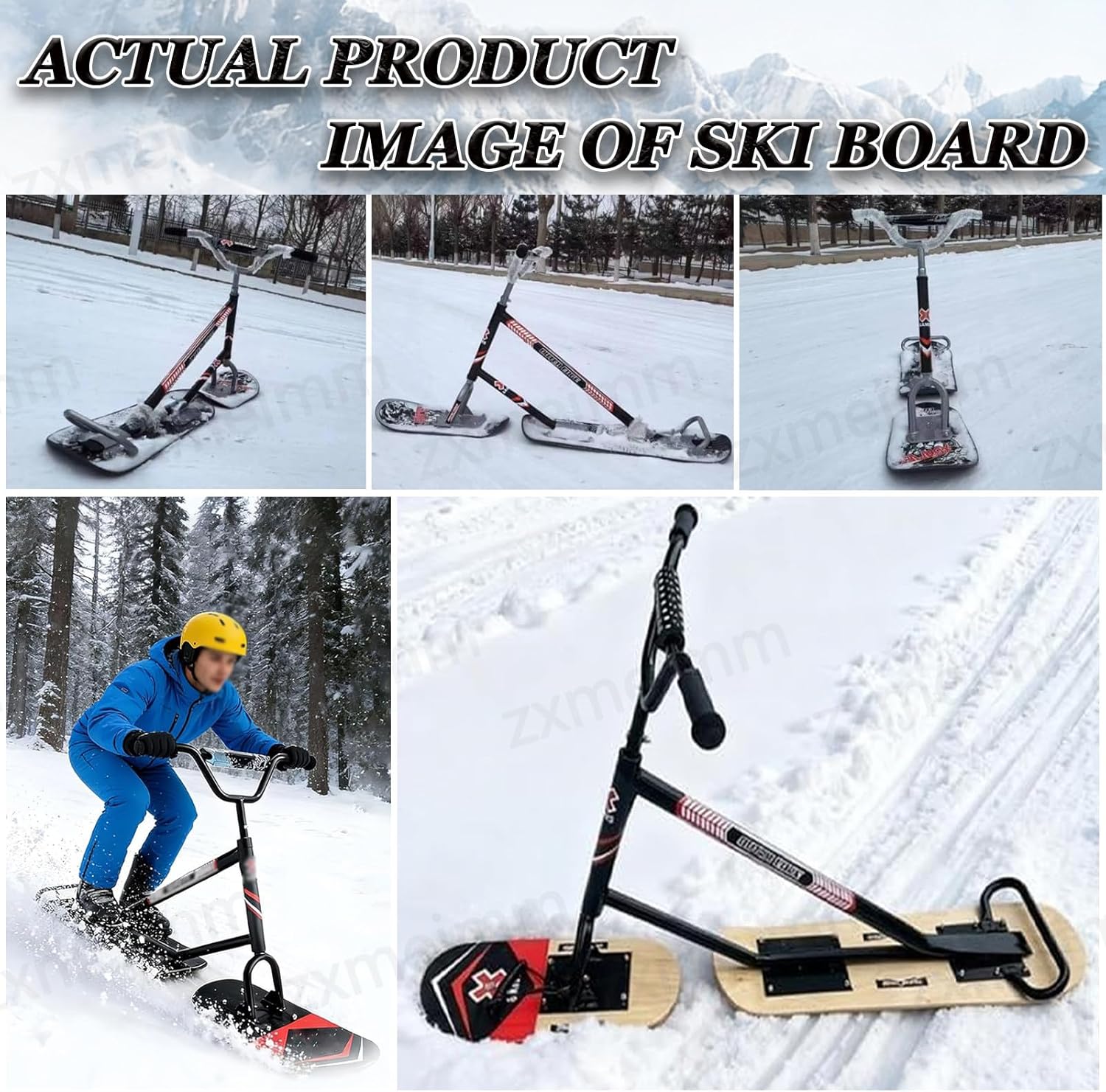 Professioneller Schneescooter für Erwachsene,360°-Lenk-Snowboard-Schlitten mit Aluminiumrahmen, 150 kg Traglast, All-Terrain-Performance für Wintersportbegeisterte Black