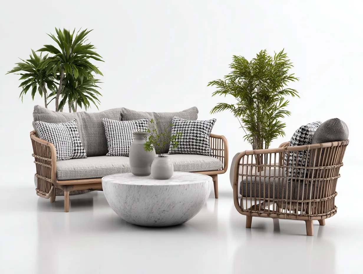 Divani da esterno-rattan-188x90x80cm-marrone-grigio-bianco-design moderno