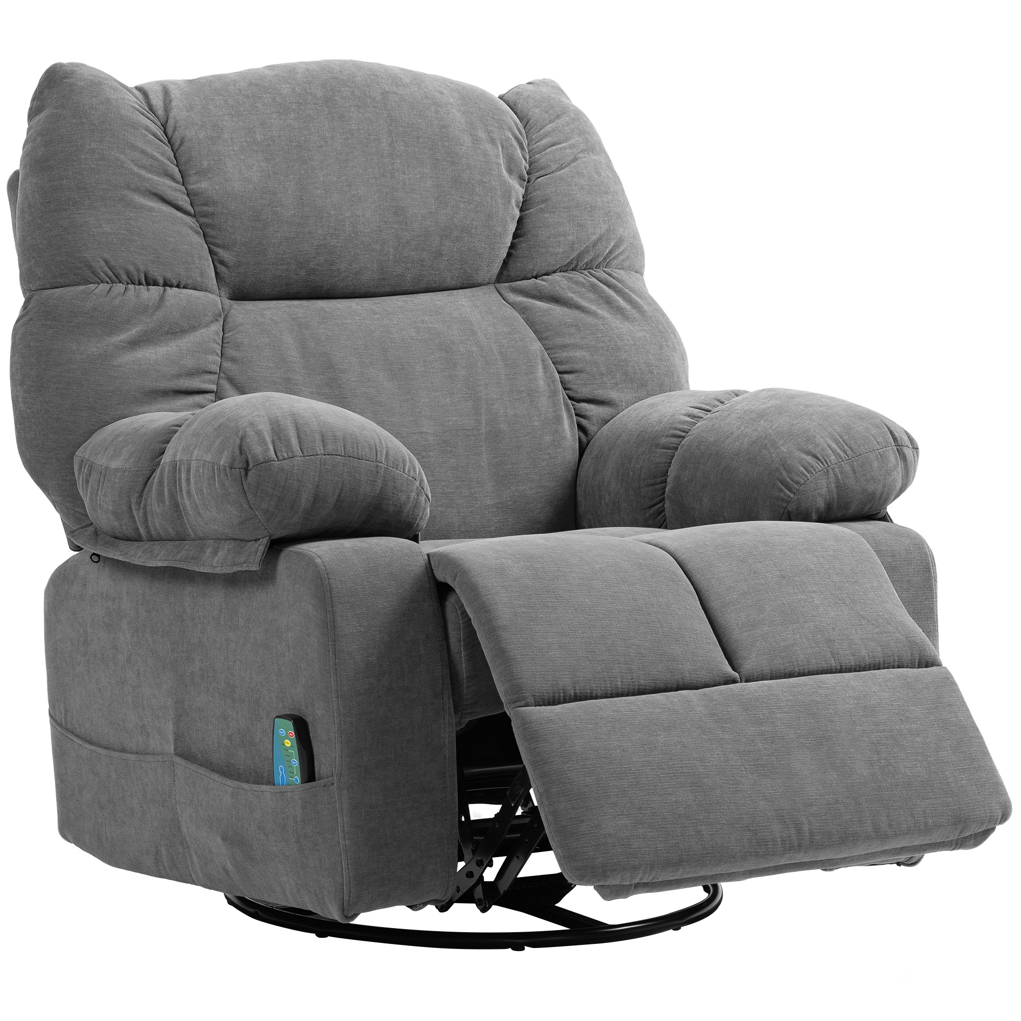 HOMCOM Relaxsessel mit Massagefunktion, Liegefunktion, Drehbarer Massagesessel, 4 Seitentaschen und Fernbedienung, Dunkelgrau