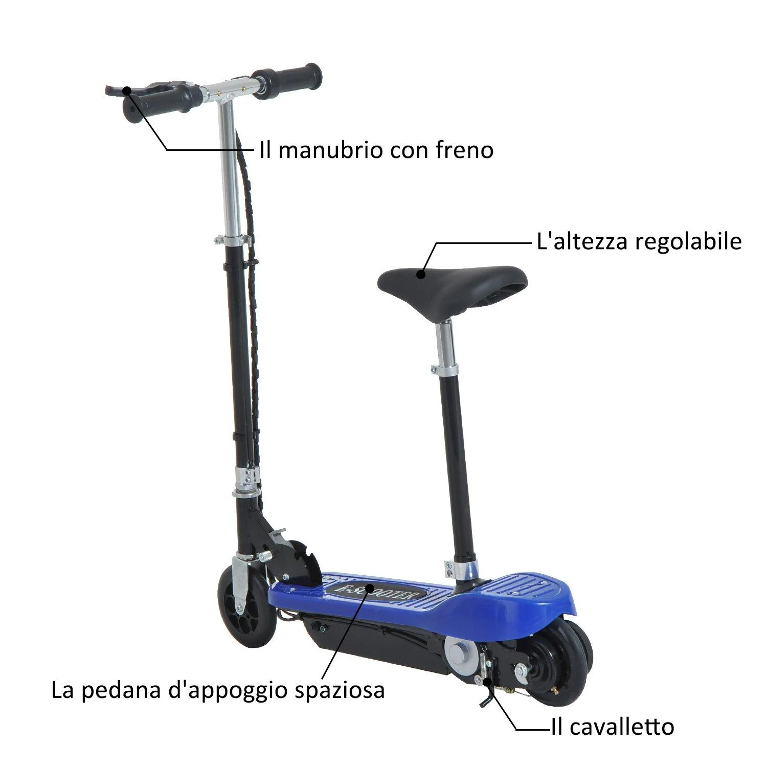 Monopattino Elettrico per Bambini 120W Pieghevole con Sella Blu