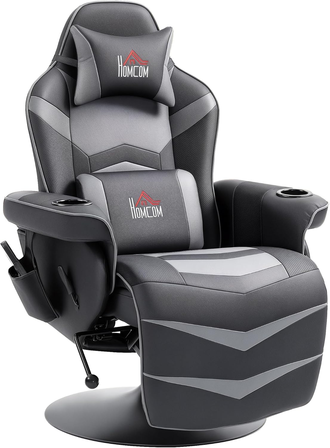 HOMCOM Relaxsessel Elektrisch Fernsehsessel Massagesessel mit Liegefunktion Massage 360° Drehbarer TV Sessel mit Fernbedienung, Becherhalter Seitentasche, für Wohnzimmer Kunstleder Grau