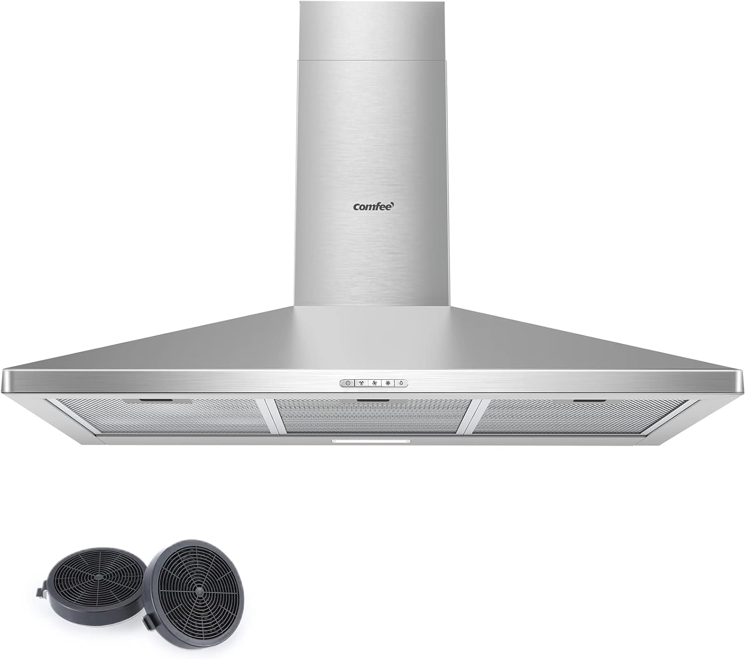 COMFEE' Cappa Aspirante 60 cm PYRA17SS-60 Acciaio Inossidabile Cappa Cucina con LED, Sistema di Ricircolo e Canalizzazione e Filtri a Carbone