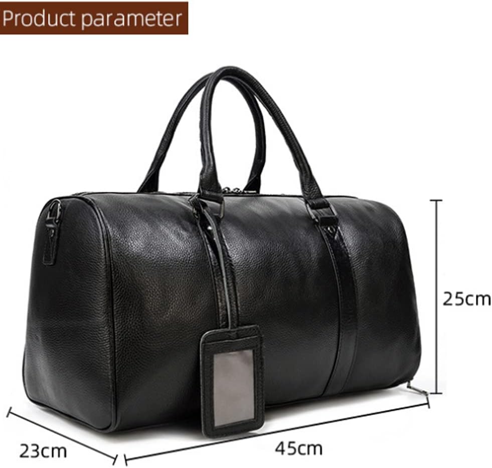 Herren-Reisetasche, Herren-Reisetasche aus echtem Leder, Retro-Handtasche, große Kapazität, Sporttasche, Platz-Gepäcktasche, mit Schuhposition 18 Zoll, Schwarz, Einheitsgröße