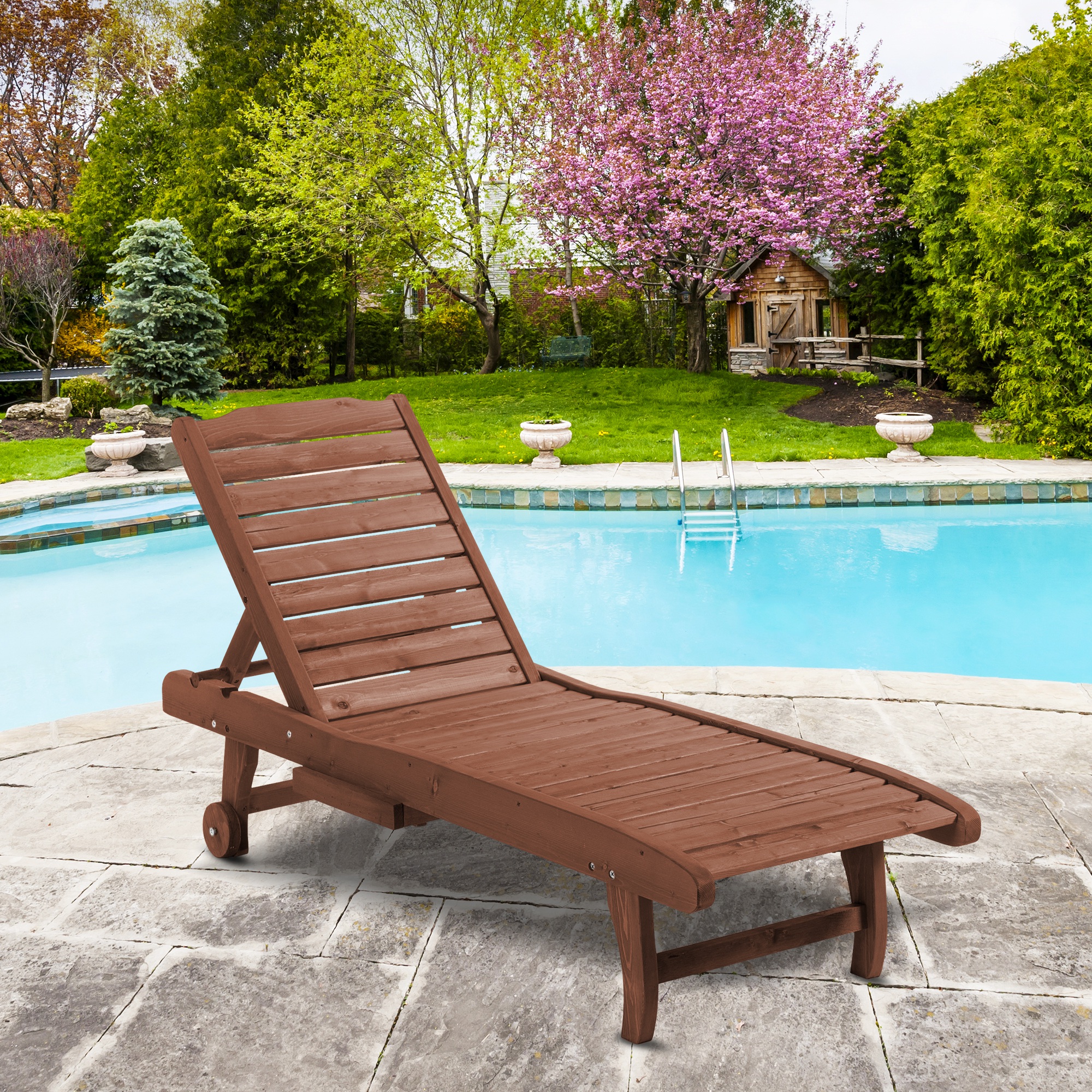 Outsunny Sonnenliege Mobile Gartenliege Liegestuhl Strand Liege Tannenholz Braunrot