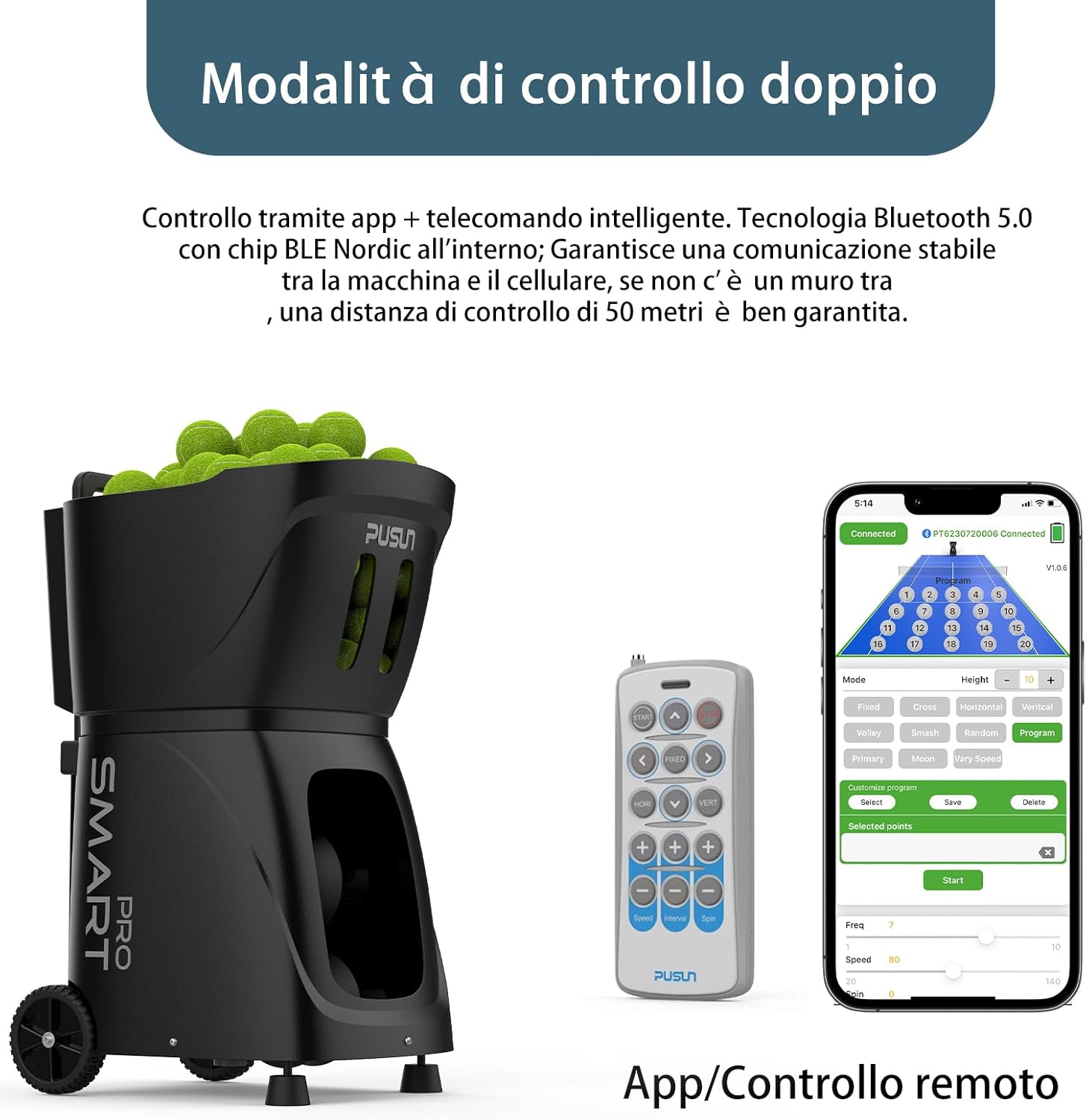 PT-Smart Pro Tennis- und Ballmaschine mit Fernbedienung, automatischer Anlasser, 12-75 km/h, Trainingsgerät mit Schleuder, Trainingsmaschine, über 100 Bälle (schwarz)