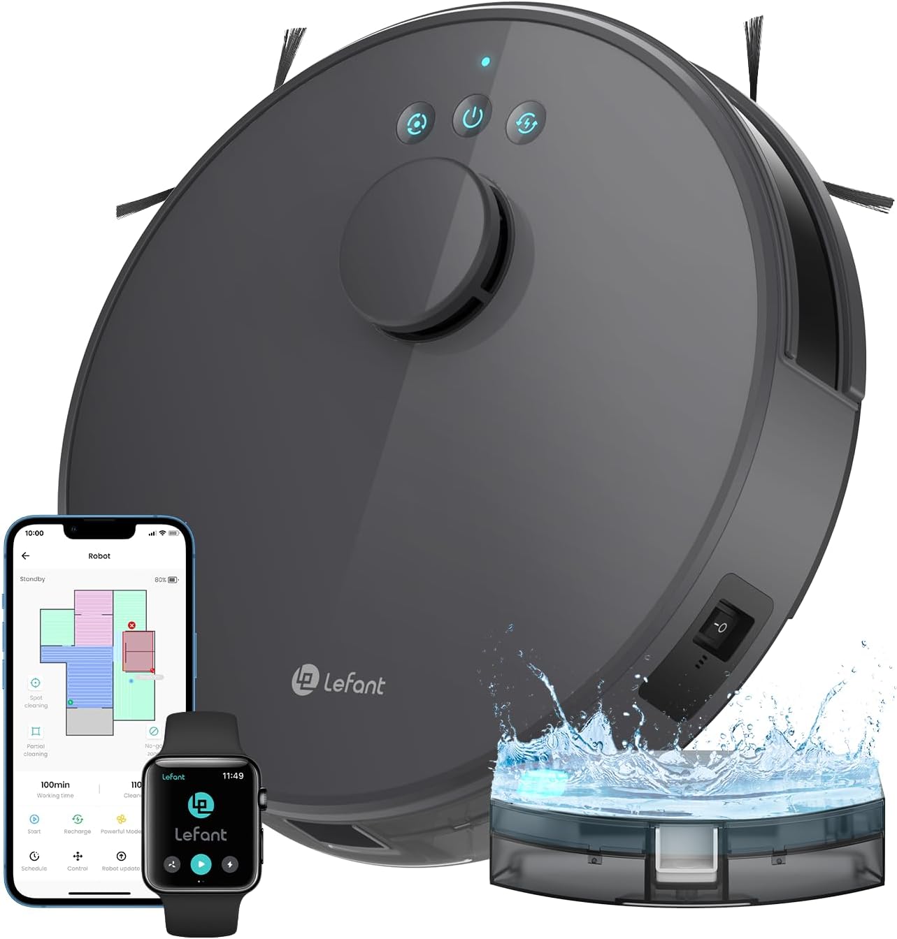 LEFANT M1 Robot Vacuum Cleaner with Mapping, LDS Navigation, 5500 Pa Powerful Suction, 150 Minutes, Prohibited Area, Slim Robot Vacuum Cleaner by Diam 32 cm App Control/Alexa, Grey