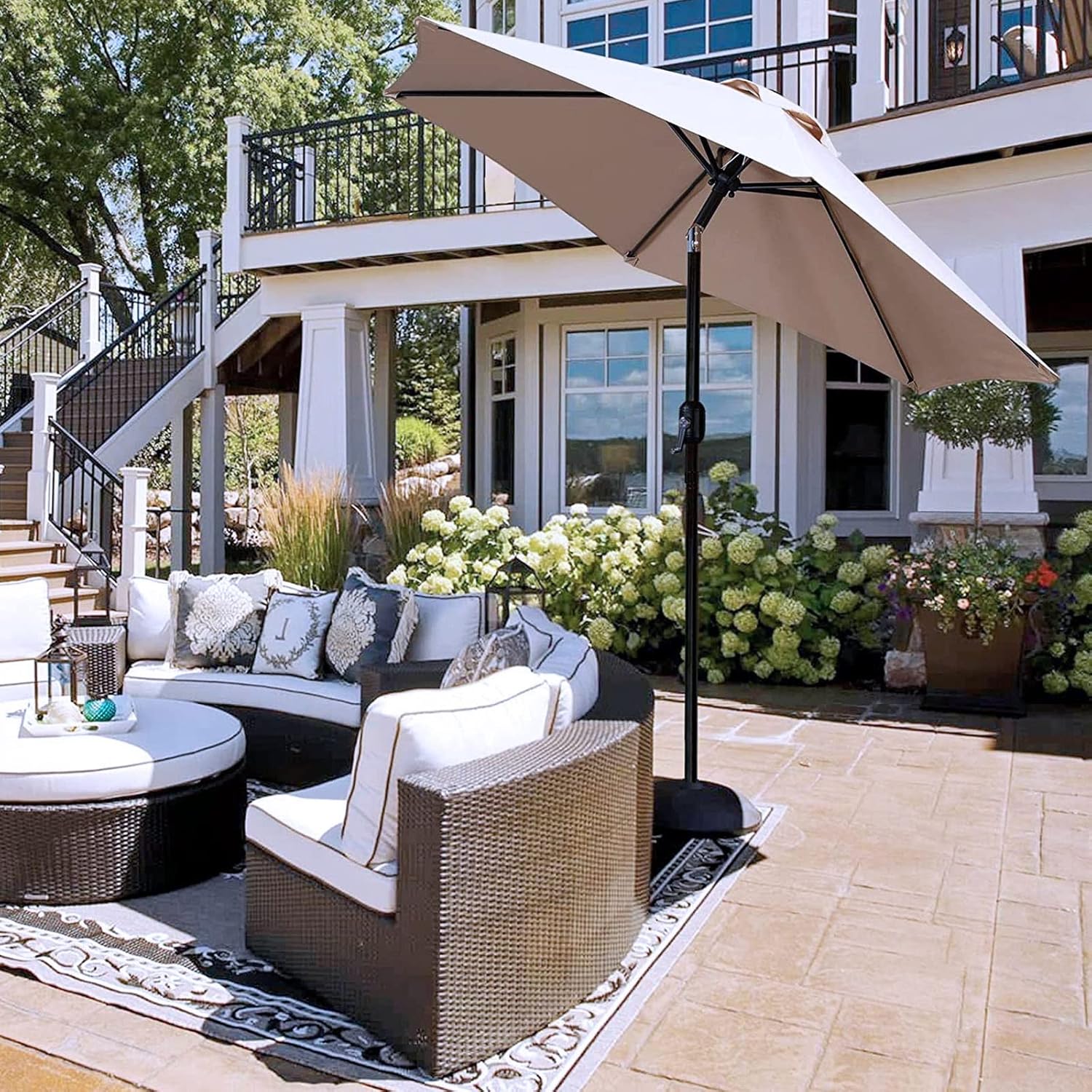 1 Stück, Garten-Sonnenschirm, runder strapazierfähiger Sonnenschirm für den Außenbereich mit Kippfunktion, weinrot, dunkelgrün, beige, khaki, D2.7M*H2.5M, für Hinterhof-Pool-Markt-Balkon,