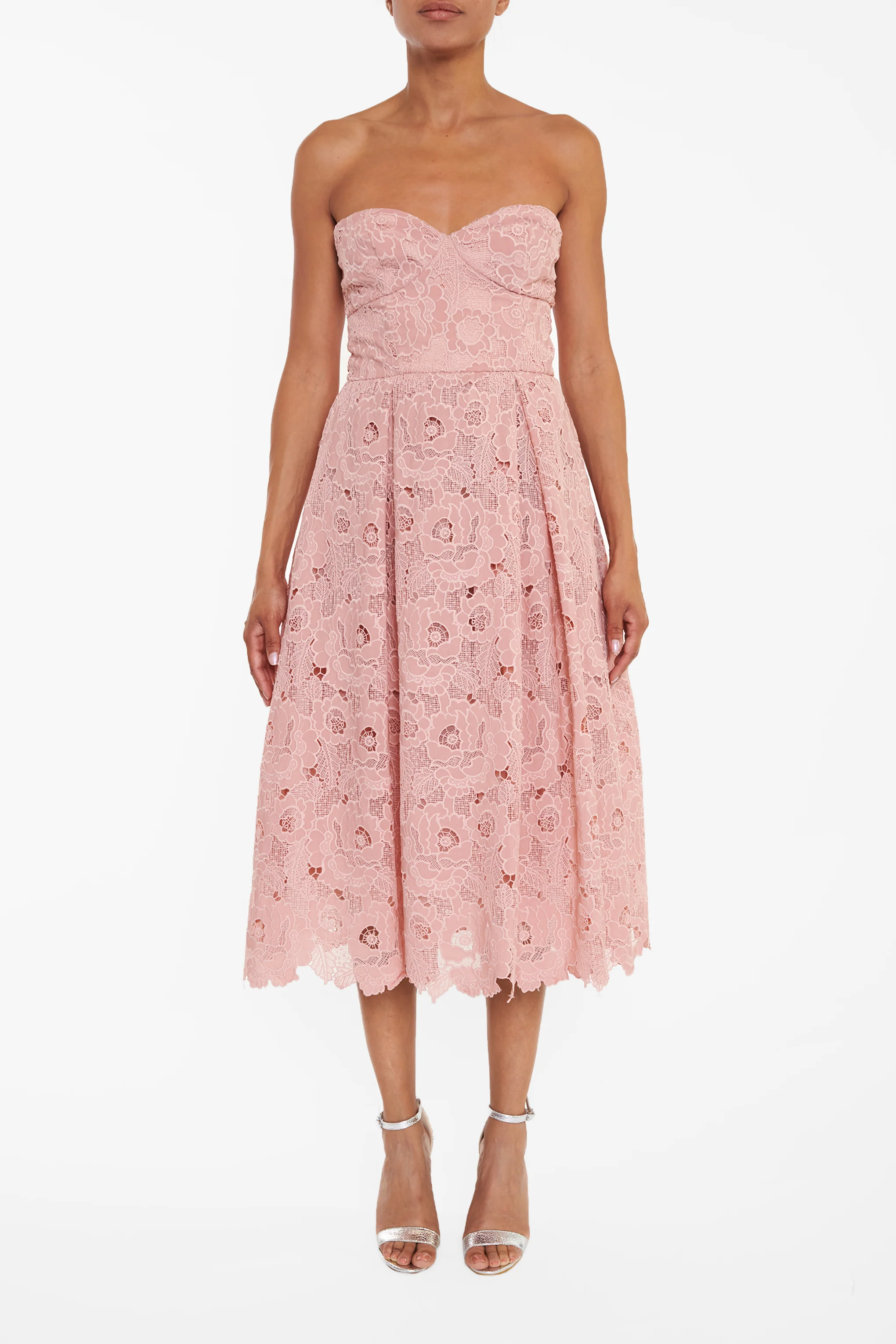 Colette Dusty Pink Cutwork Strapless Midi-Dress