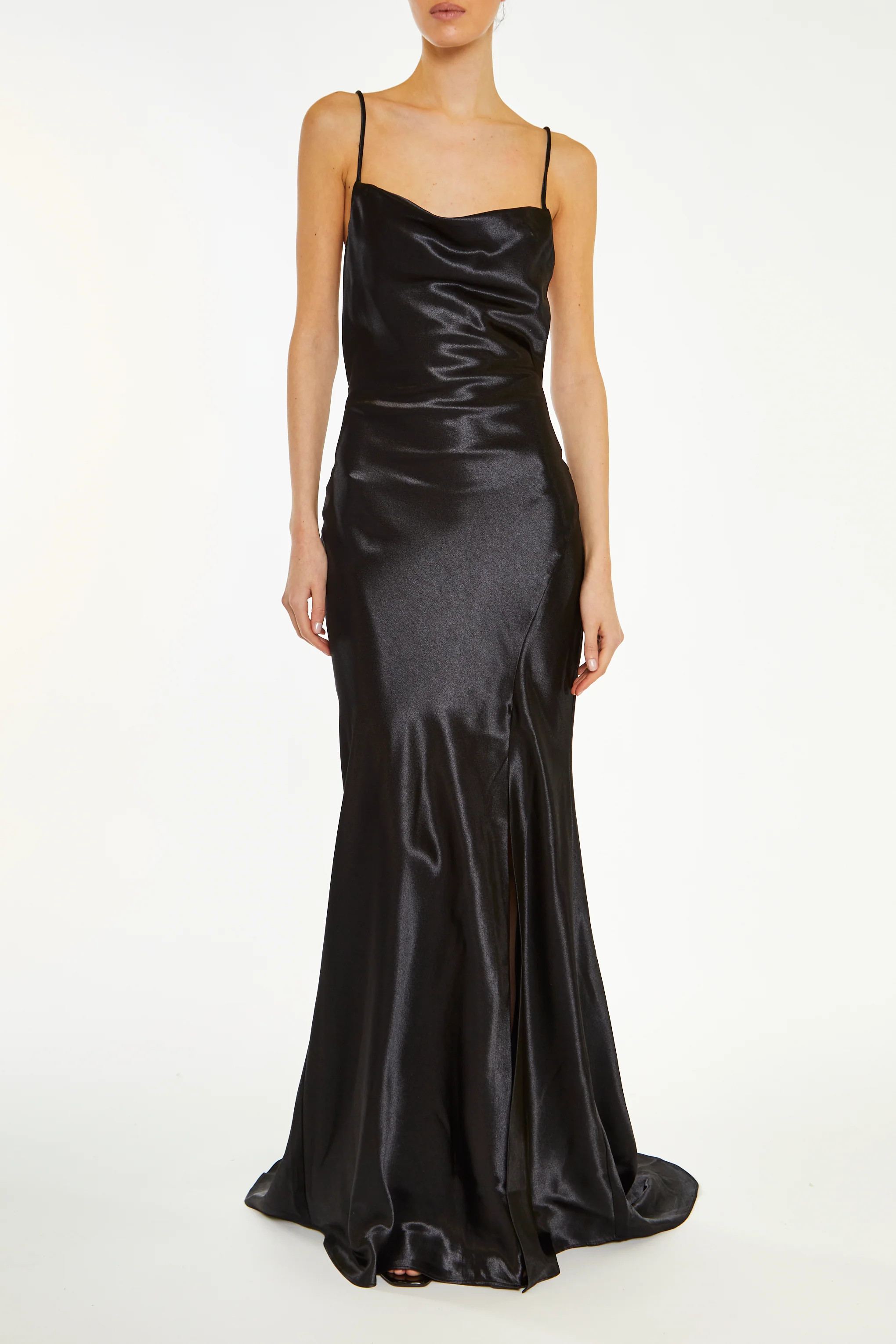 Pippa Black Bridesmaid Cowl-Neck Slip Dress