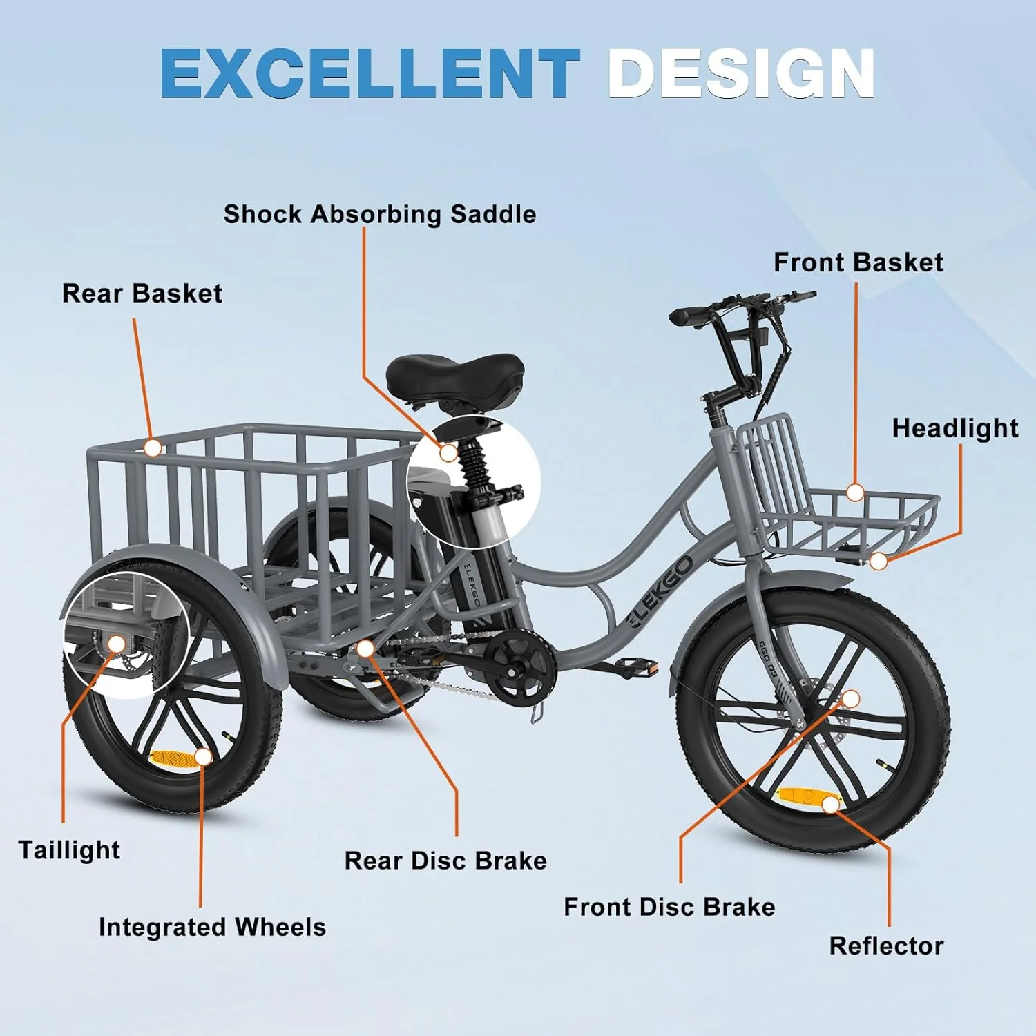 ELEKGo EGO03 Lasten-E-Trike 500W 48V 18Ah, LCD-Display, 20x3.0 Reifen