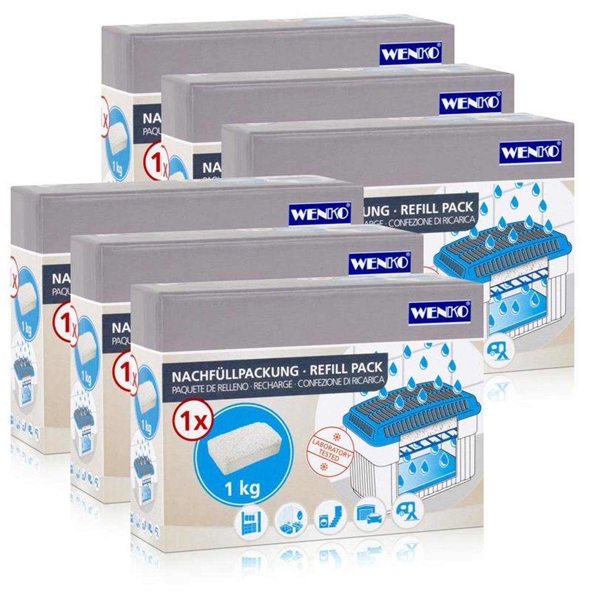 Luftentfeuchter 6x Wenko Nachfüllpackung Feuchtigkeitskiller Raum-Entfeuchter, 1kg Gra