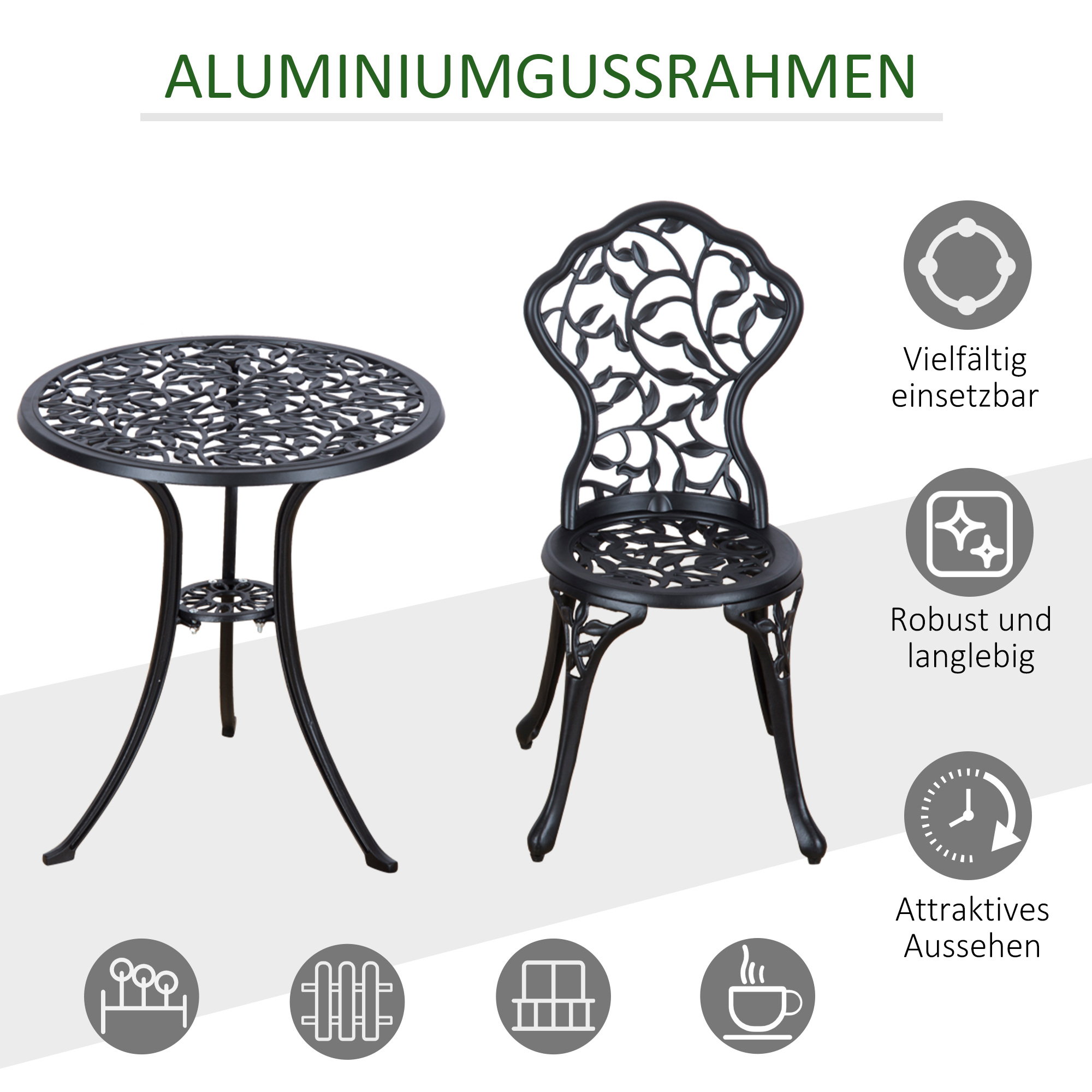 Outsunny bistroset 3 st. 60?cm x 60?cm x 65?cm