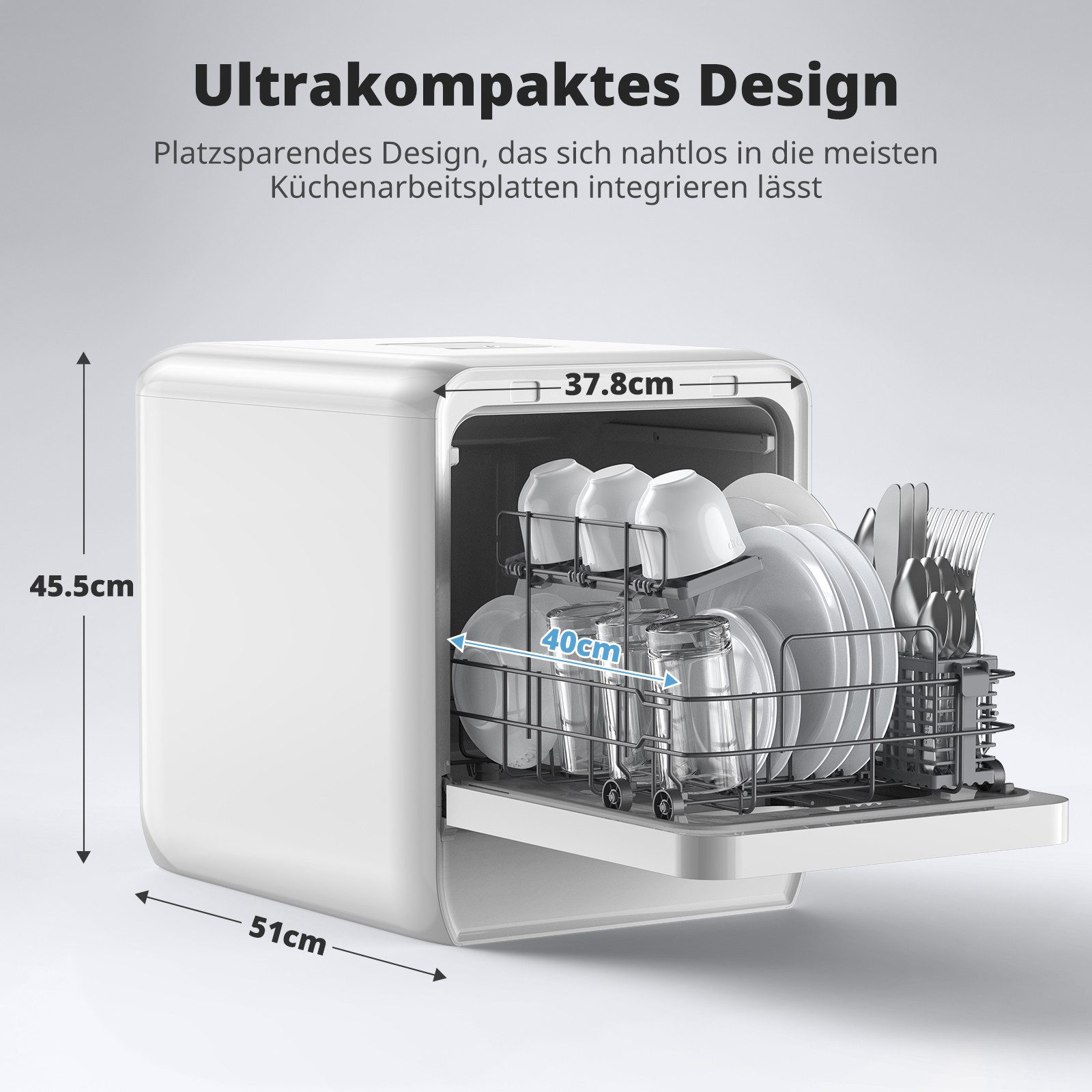 Tischgeschirrspüler ZMW-DUHC01 Mini Geschirrspüler mit wassertank,9 Programme,37 * 50cm Ultra-Schmal & Tief, 1-24H Timer