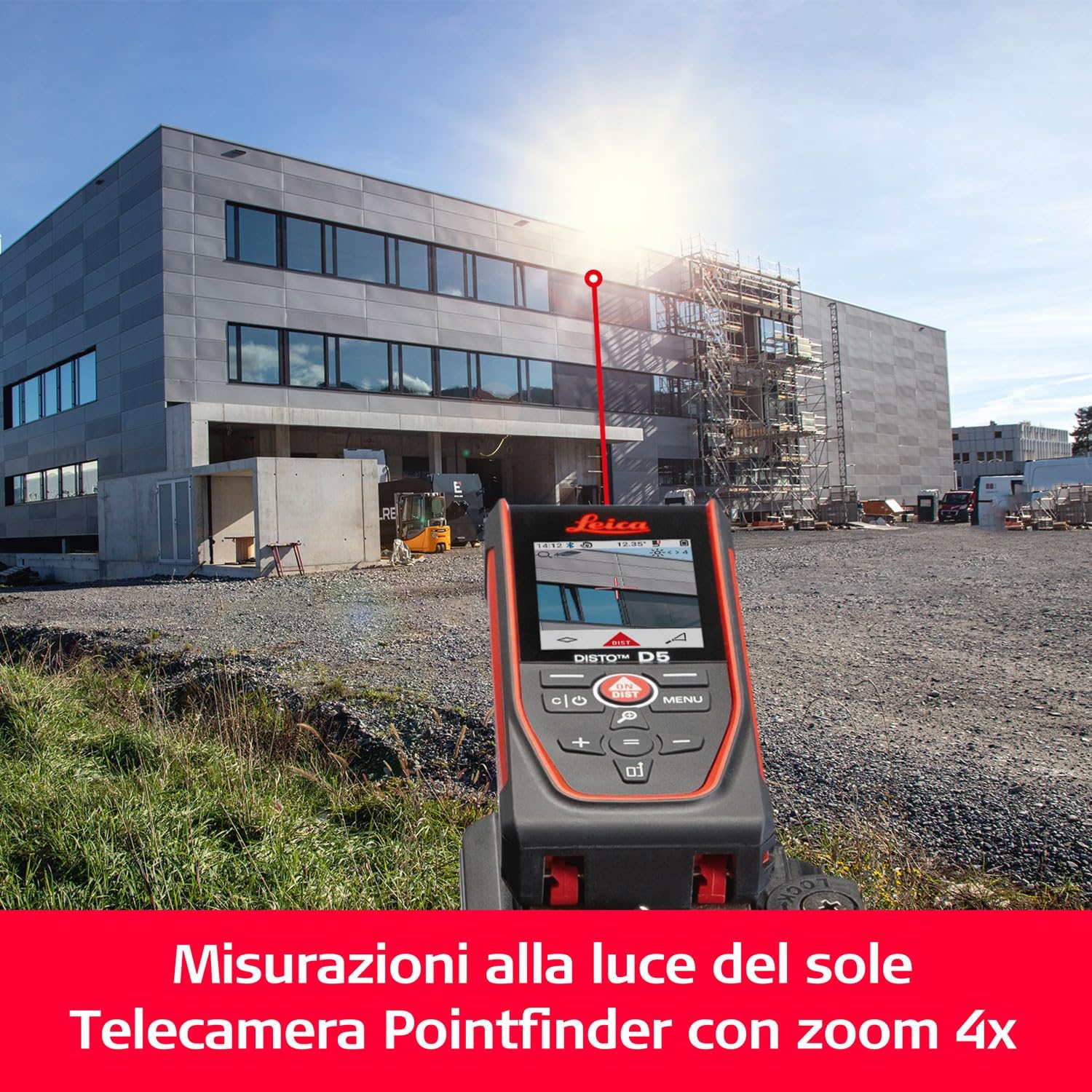 Leica Disto D5, Metro Laser Professionale con Bluetooth, Uso con App, Mirino, Uso Esterno e Interno, e Sensore d'Inclinazione per Tracciamento dell'Altezza, Profilo e Misurazione dell'Angolo