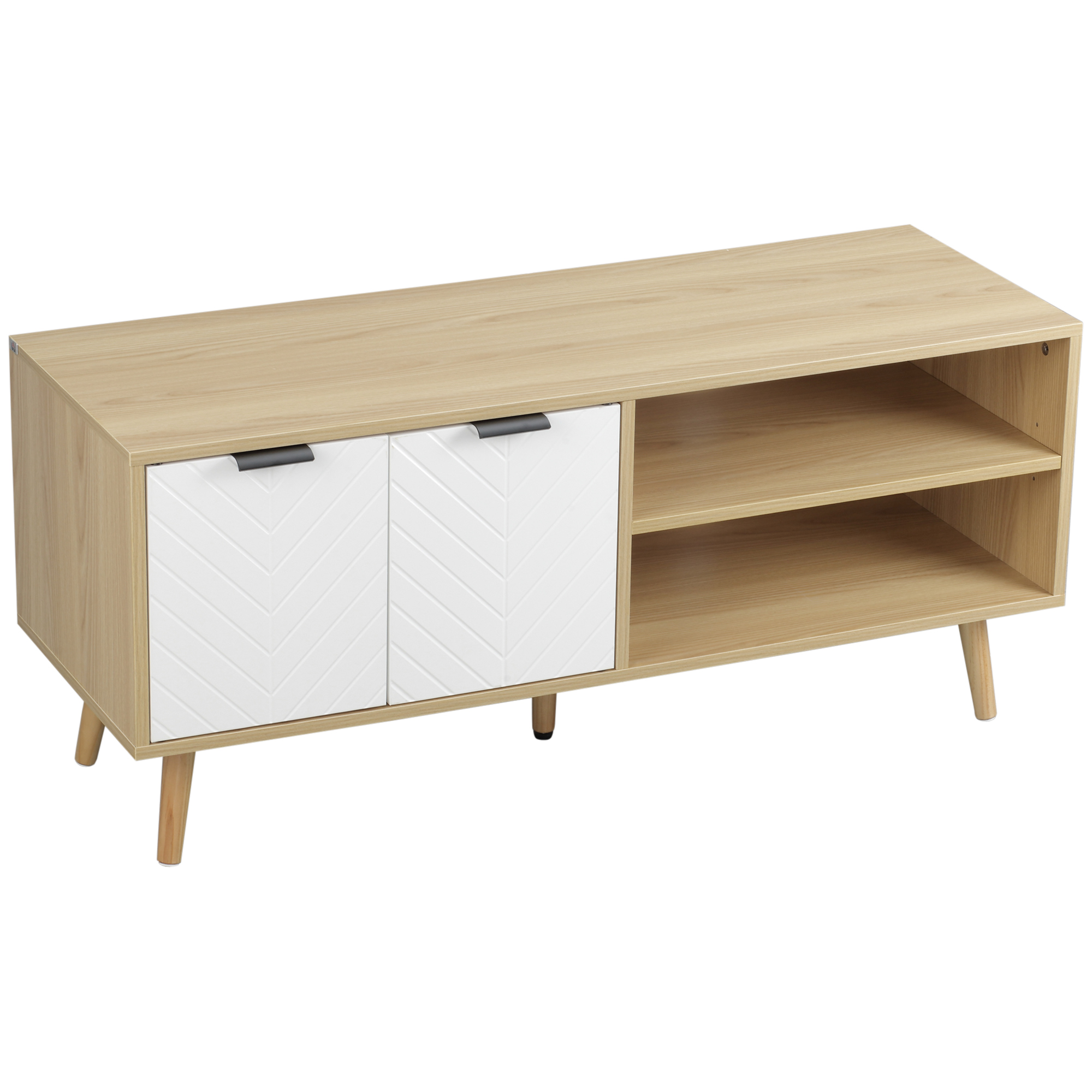 HOMCOM TV-Möbel für Fernseher bis zu 46 Zoll im skandinavischen Design mit 2 Türen 2 Fächern und Kabeldurchführungen 110 x 39 x 48,8 cm