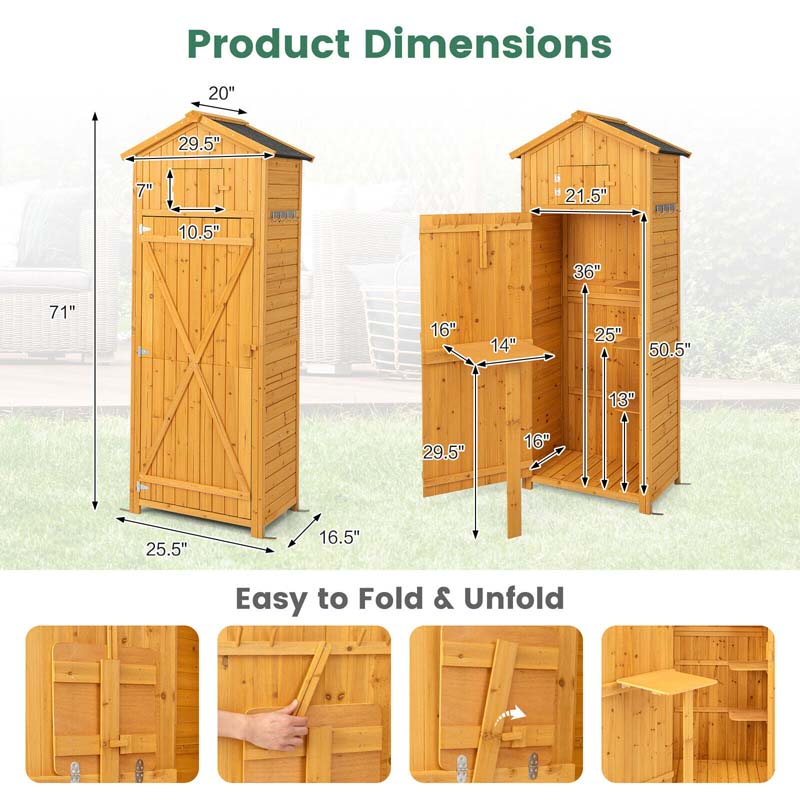 Eletriclife 71 Inch Tall Garden Tool Storage Cabinet with Lockable Doors and Foldable Table