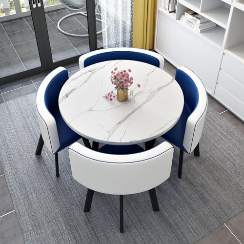 Moderno set da pranzo rotondo da 5 pezzi, mobili da cucina salvaspazio con 1 tavolo rotondo e 4 sedie, per bar o sala da pranzo