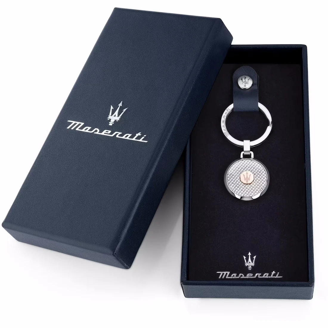 Portachiavi Maserati in acciaio logo oro rosa KMU2230101