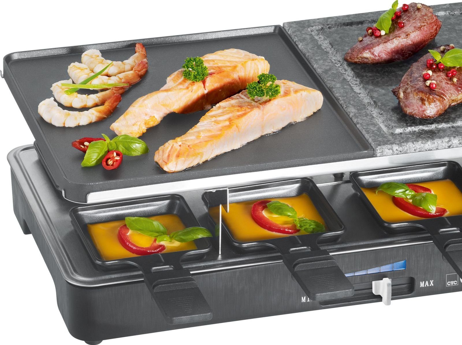 Raclette CLATRONIC Raclette Grill 8 Personen Heißer Stein Raclettegrill 1400