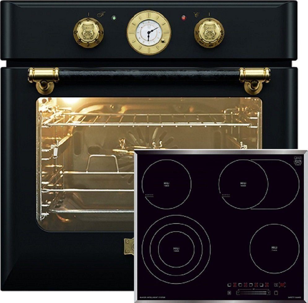 Backofen-Set Herd Set Autark Retro Einbau Backofen Elektro,10 Funktionen+Glaskeramikkochfeld 60 cm EH 6432 BE+KCT 6715 F.