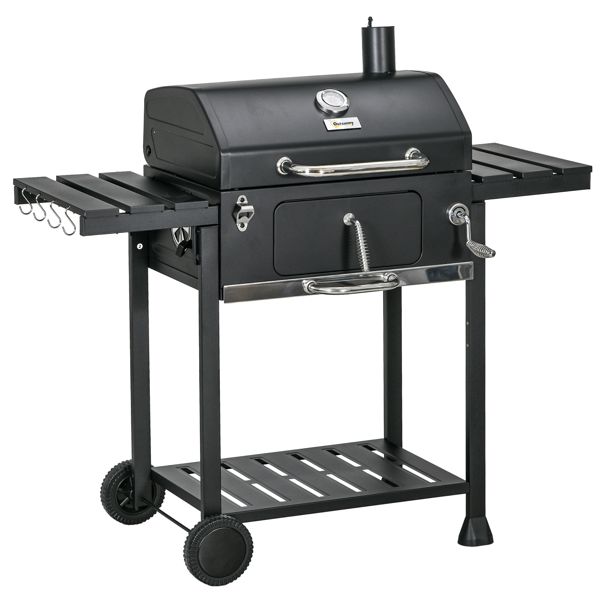 Outsunny Kolenbarbecue BBQ-grill Smoker, inclusief thermometer, flesopener, 120 x 64 x 114 cm, Zwart