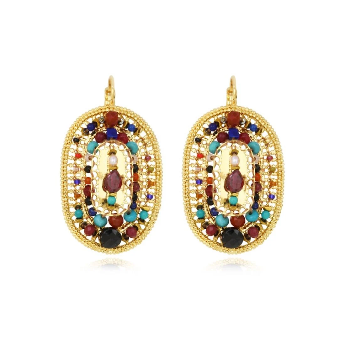 Orecchini ovali pendenti Satellite dorati con pietre colorate PE181DO/MT