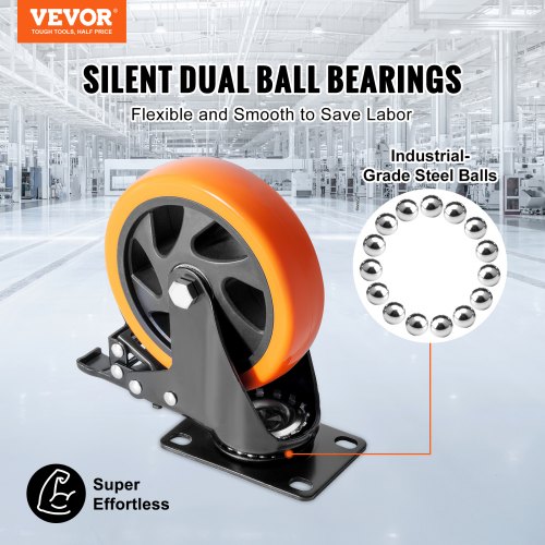 VEVOR Möbelrollen 4er-Set Lenkrollen PVC φ127mm Laufrollen 816kg Tragfähigkeit Transportrollen mit A/B-Bremsen Kastenrollen 360° Drehbar Schwerlastrollen für Häusern Büros Studios Fabriken