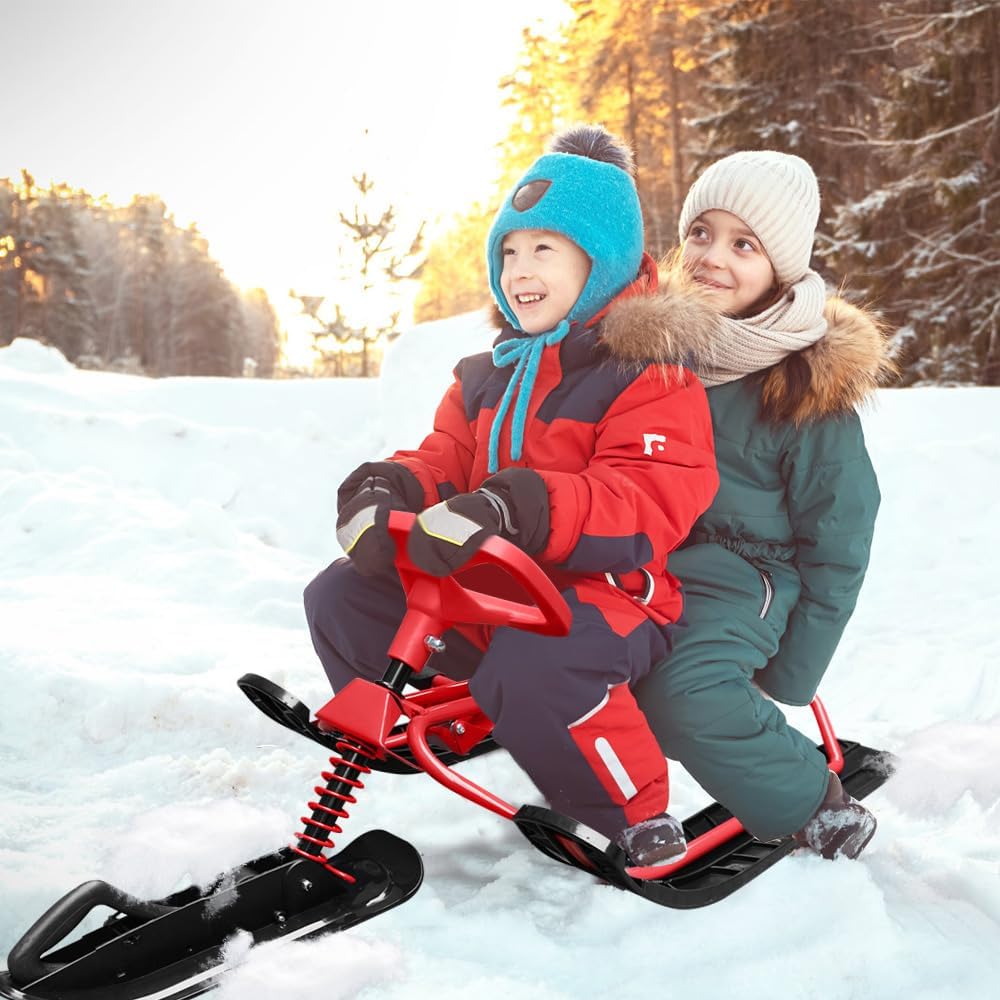 Snow Racer-Schlitten, Skischlitten-Gleitbrett mit Lenkrad und Doppelbremsen, Robuste Schneeschlitten für, Jugendliche und Erwachsene, Wintersport, Familien-Winterabenteuer