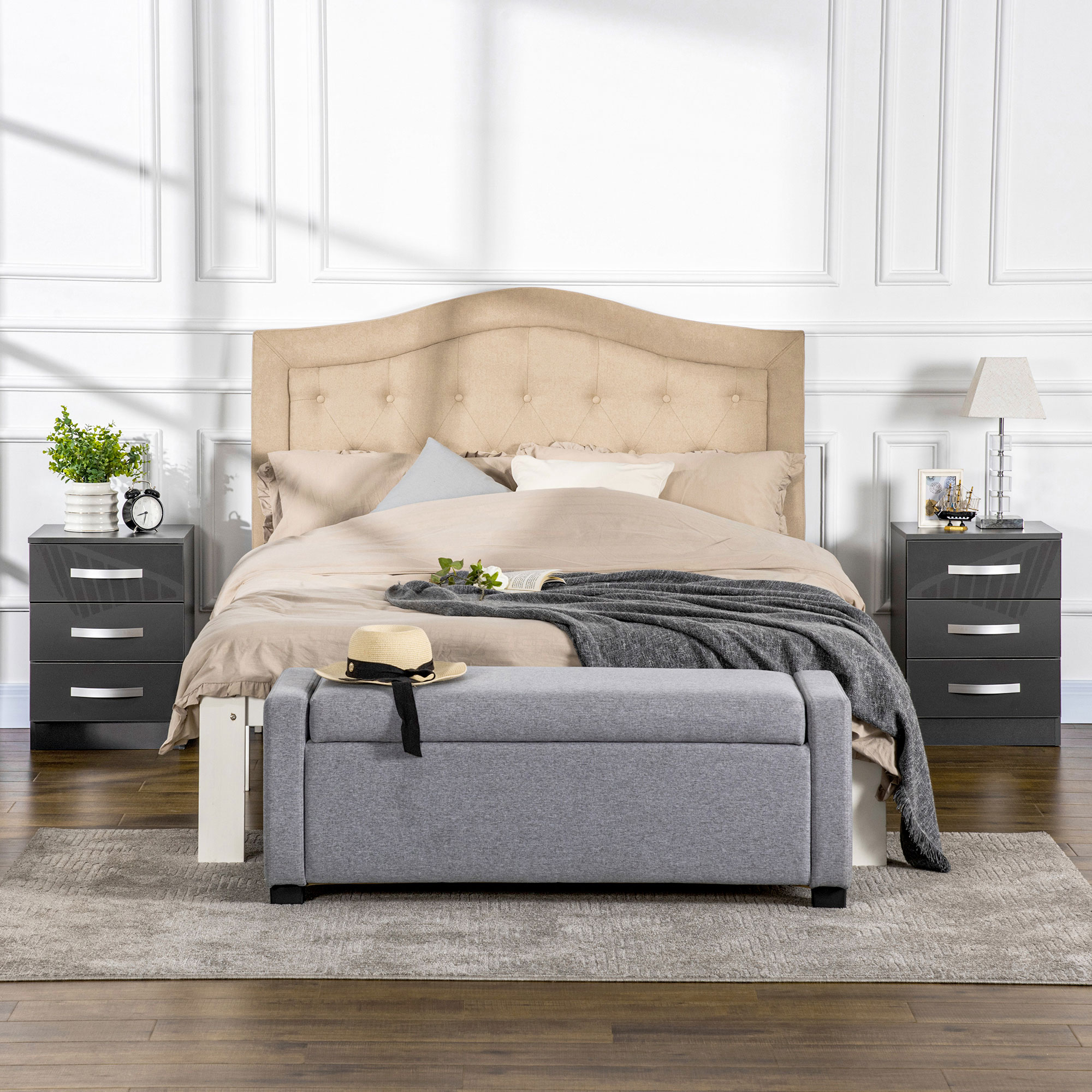 HOMCOM Set 2 Nachttische Modern mit 3 Schubladen für Schlafzimmer und Wohnzimmer aus Spanplatte, 40x36x56 cm, Grau