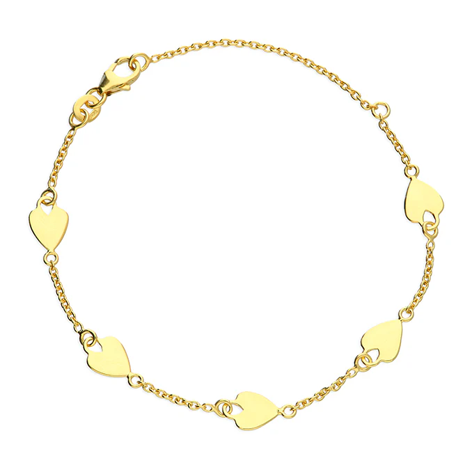 18ct Gold Plated Multi-Heart Charm Bracelet �C 925 Sterling Silver (19cm)