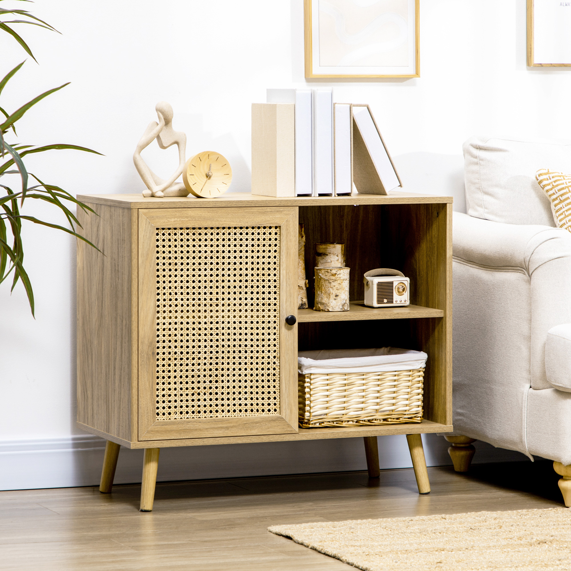 HOMCOM Sideboard, Buffet, 2 Regalfächer, 2-stufiges Schrankfach, Naturholzoptik, 80 x 39 x 70cm