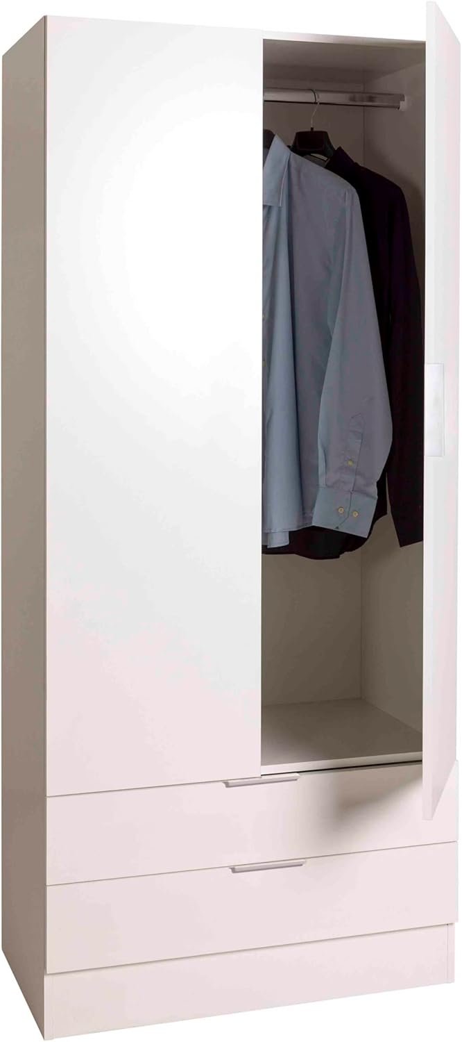 Composad | ESPRESSO Line Wardrobe with 2 Doors and 2 Drawers, Storage Cabinet, Space-Saving, for Bedroom, Laundry Room, 81.7 x 184.5 x 46 cm, White, Made in Italy