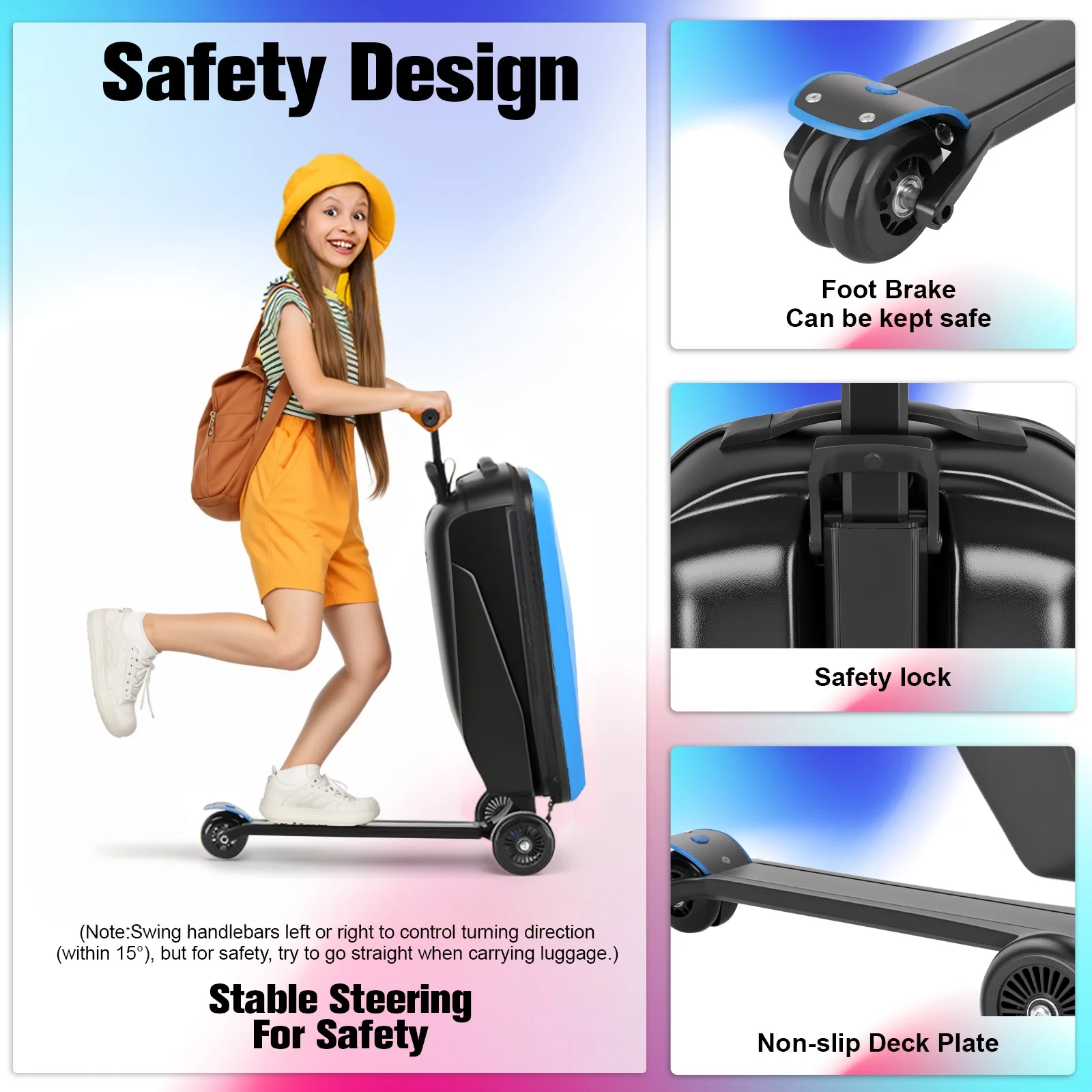 Advwin Scooter Luggage for Kids & Adults, Hardside Ride on Suitcase for Kids Ages 4-15 Multifunctional Lightweight Foldable Carry on Luggage with Wheels Ride on for Children Teenagers, Pink