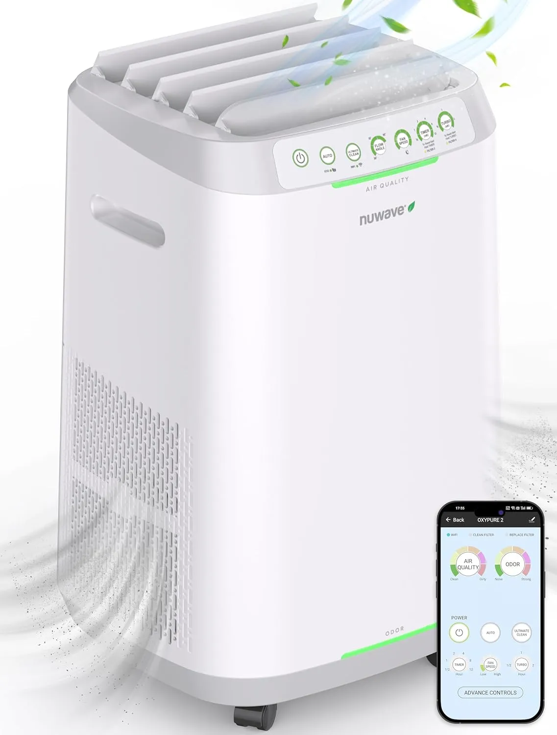 Smart Air Purifiers, ZERO Waste & ZERO Filter Replacements, Covers Up to 2002 Sq.Ft. for Home Large Room Bedroom, 30&deg;, 60&deg;, 90&deg; Vents, 6 Fan Speeds, Sleep Mode, Timer, white