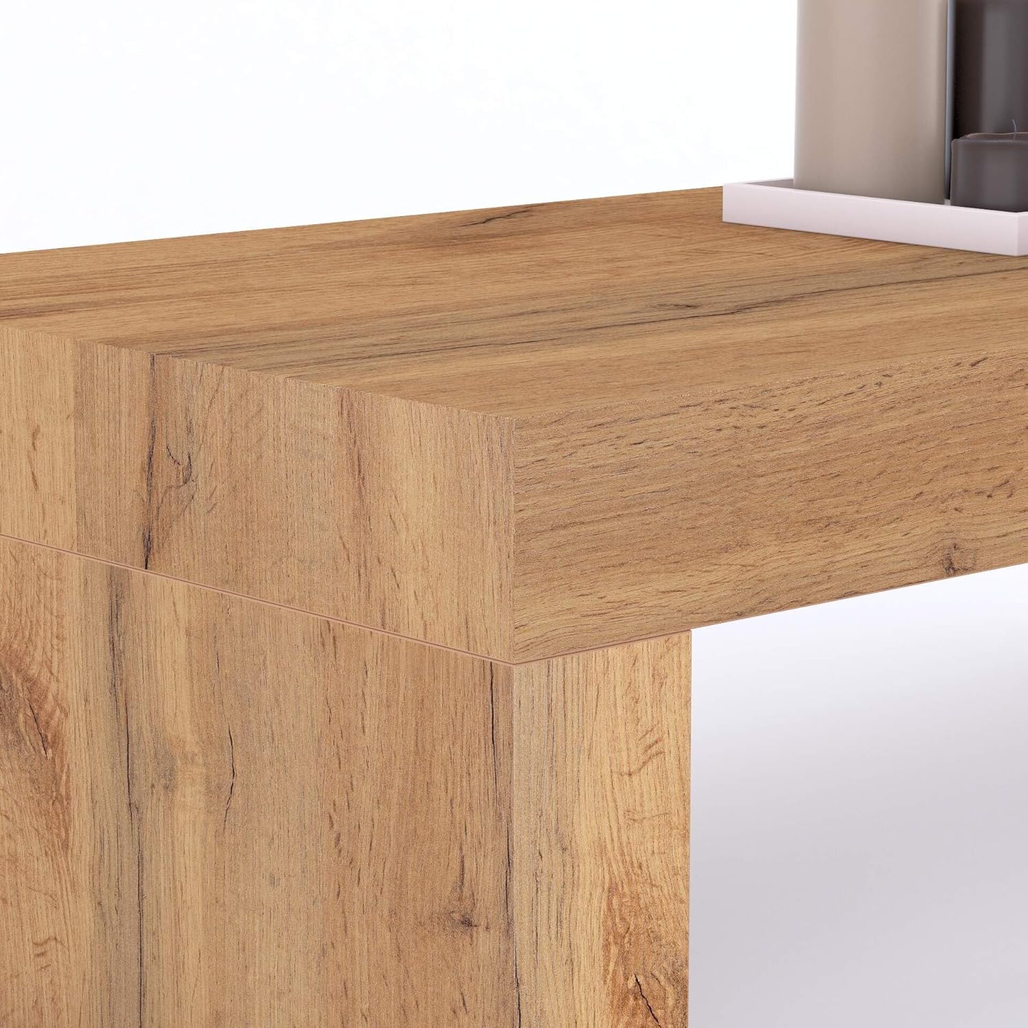 Mobili Fiver, Penisola Evolution 180x60, Rovere Rustico, Tavolo Penisola Cucina per 6 persone, Made in Italy