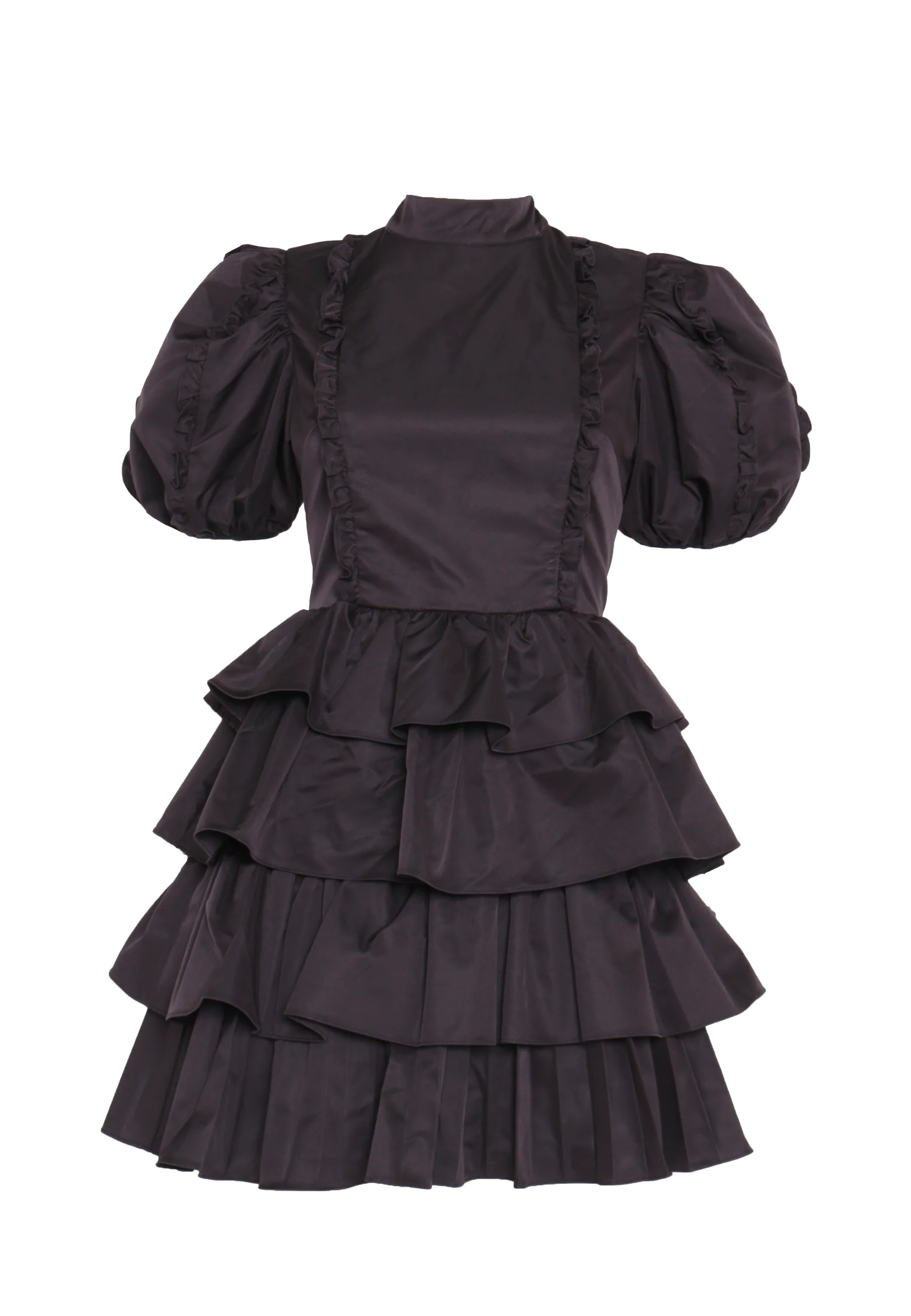 Lucy Black High-Neck Statement Sleeve Mini-Dress