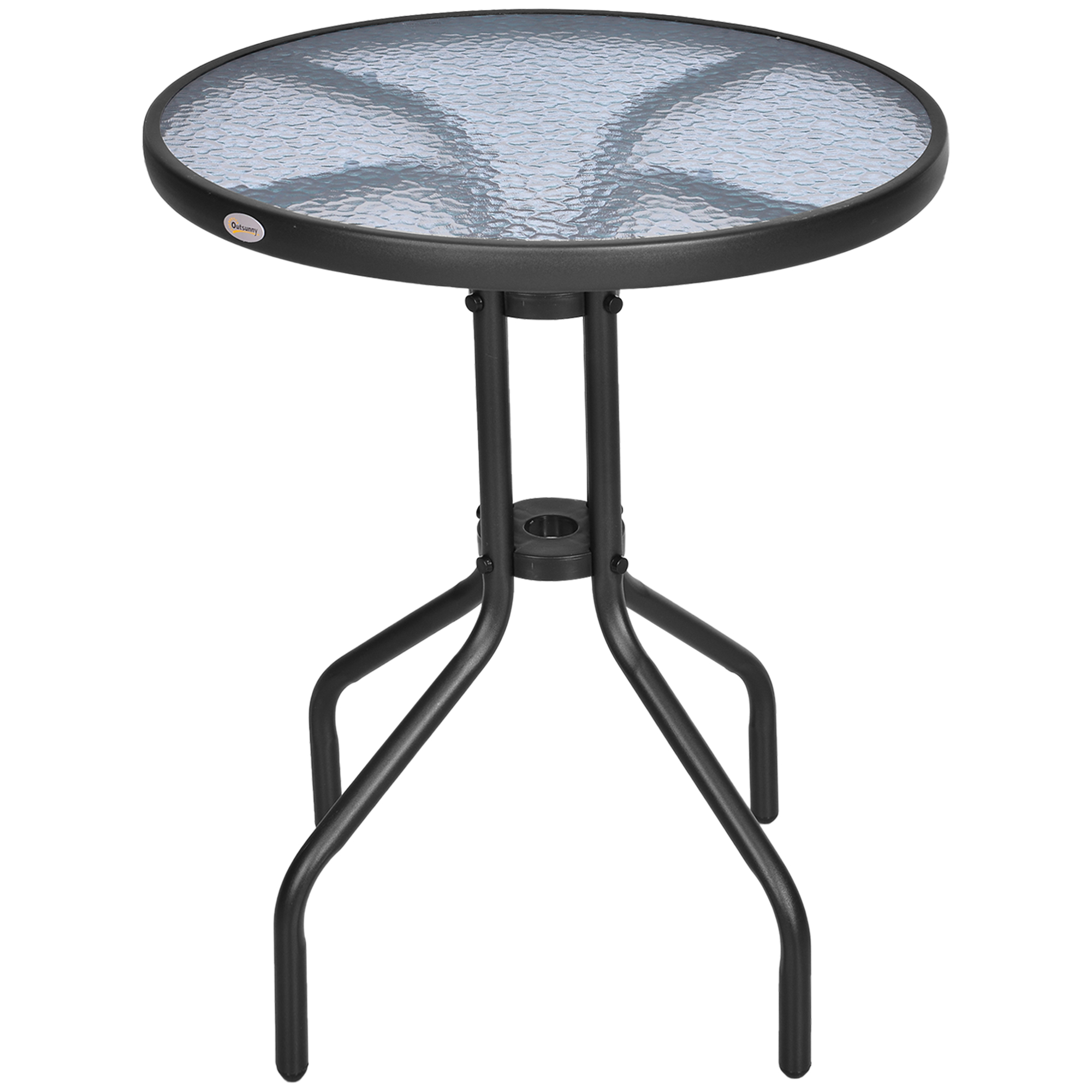 Outsunny Gartentisch Balkontisch Bistrotisch Glastisch Beistelltisch Metall+Sicherheitsglas ∅60xH70cm
