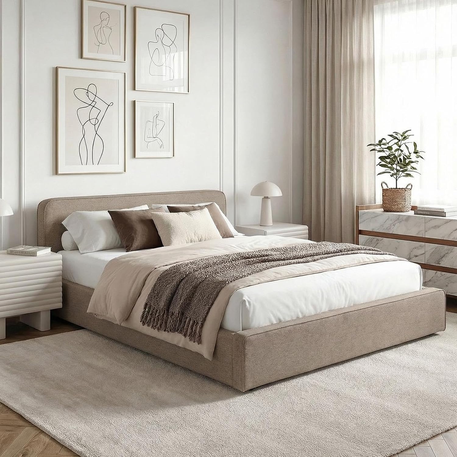 IDIMEX Polsterbett MARINI Doppelbett 140x200 cm in Greige, Bett gepolstert mit Lattenrost, modernes Design & stabiles Holzgestell mit Kunststofffüßen