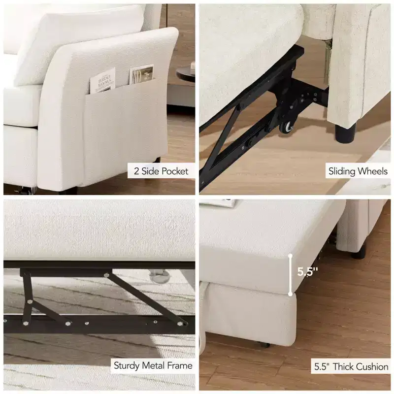 Chenille Sleeper Sofa Bed, Convertible Couch with Pull-Out Bed for Living Room