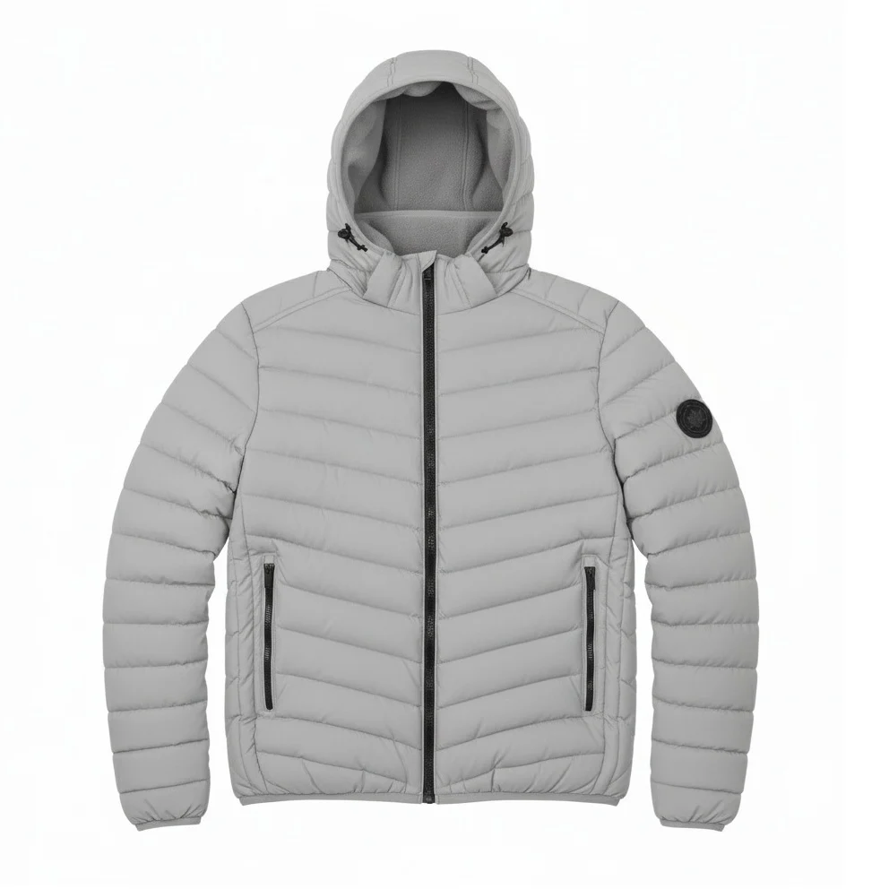 12 Pack Adult Hooded Bubble Jacket with Fleece Lining in Light Grey