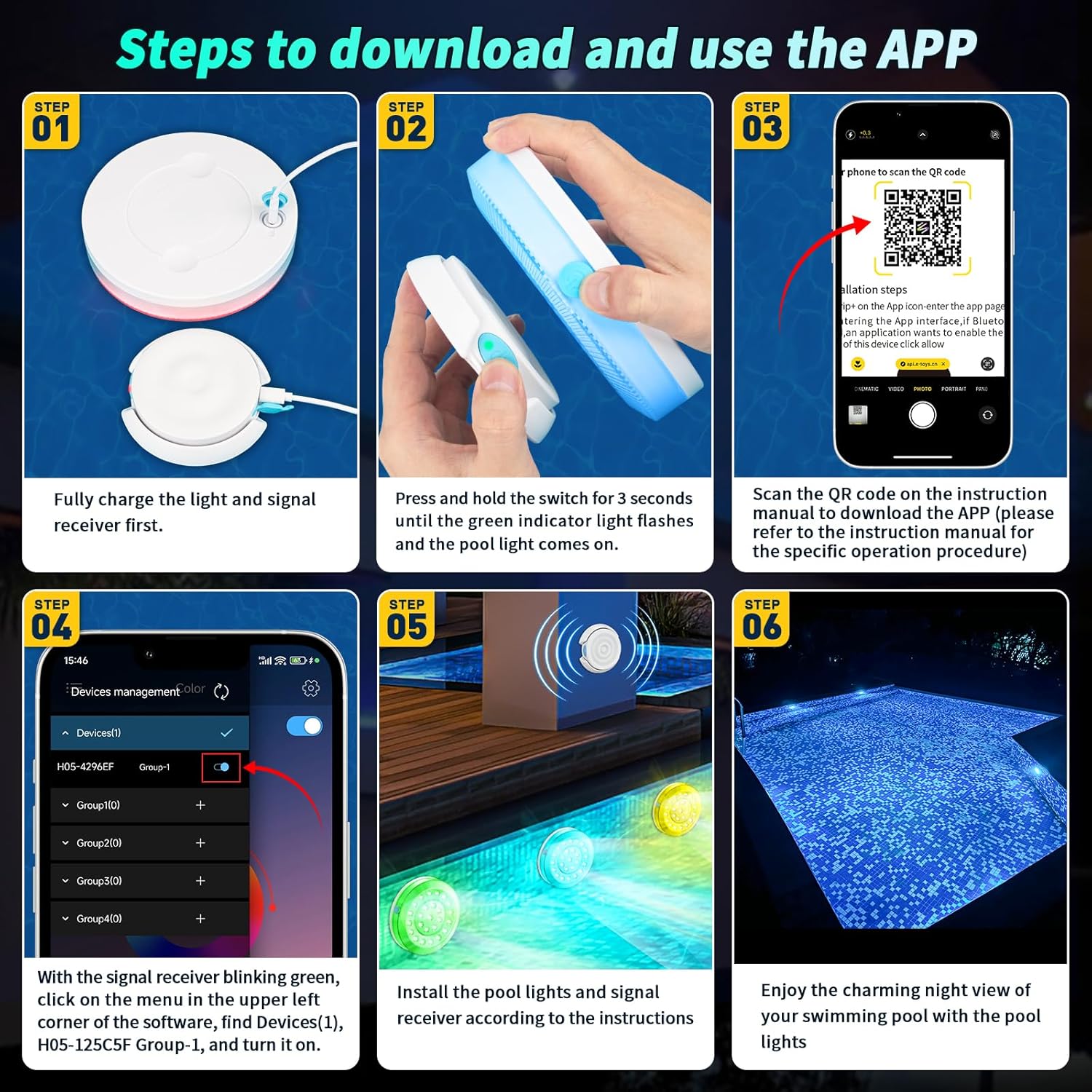 Pool-Lichter für oberirdische Pools, tragbar, intelligent, magnetisch, Unterwasser-LED-Licht, wiederaufladbar, mit BT-App-Steuerung, wasserdicht, IP68, Farbwechsel, Sound/Musik-Synchronisation,