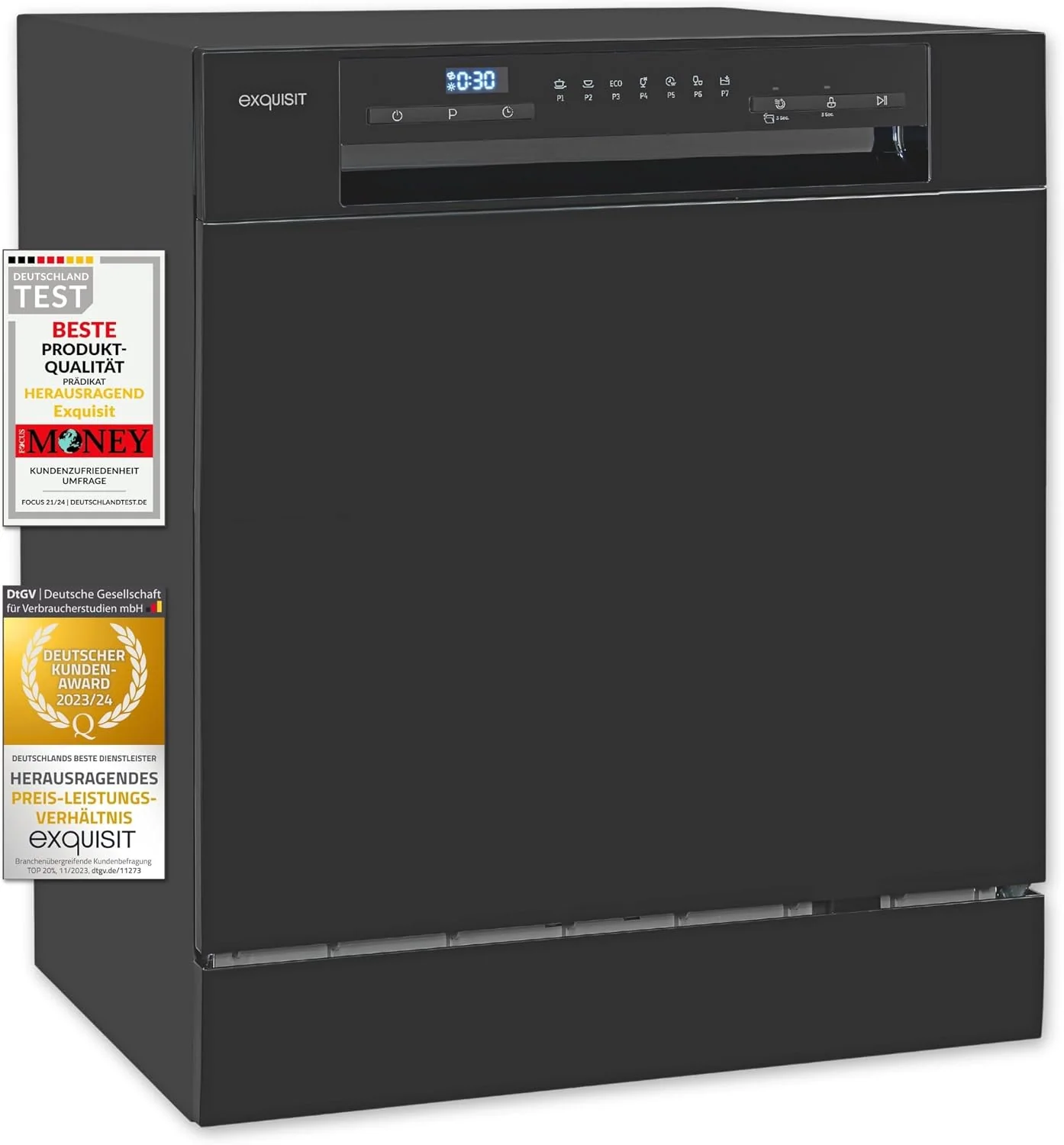 Exquisit Tischgeschirrspüler, 55 cm, schwarz, GSP508-030D, Spülmaschine freistehend, Kleiner Geschirrspüler 8 Maßgedecke