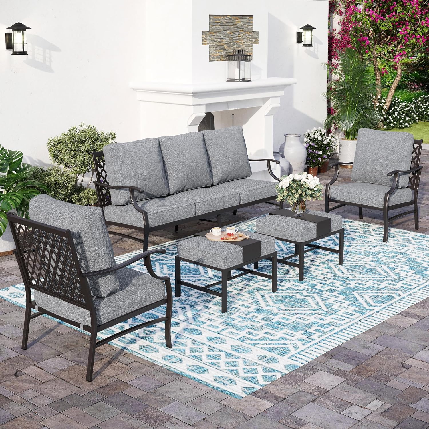 5 Piece Metal Outdoor Patio Furniture Sets Backyard Furniture Set