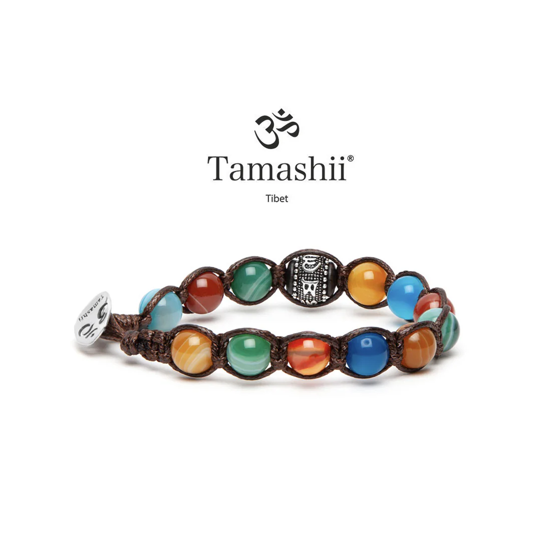 Bracciale Tamashii ruota della preghiera Agata striata mix color BHS1100-229