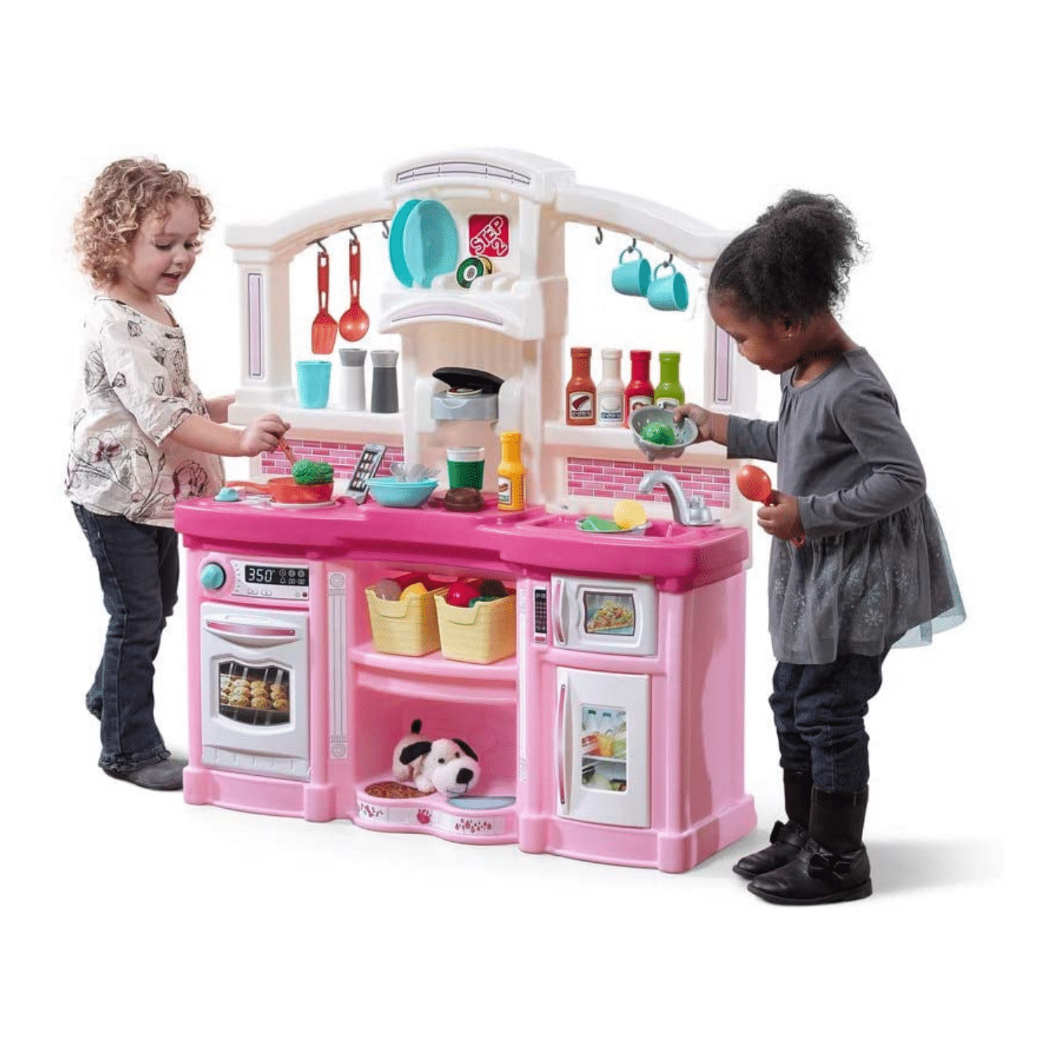 Step2 Fun with Friends Kitchen Playset for Kids with Lights, Sounds, and Pretend Appliances &ndash; Pink