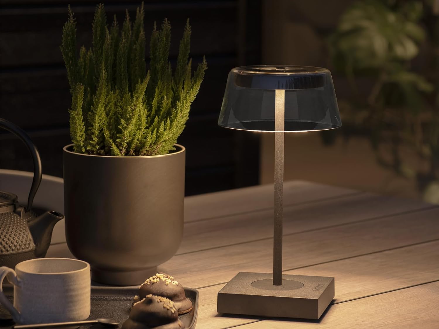 2er Set Wiederaufladbare Akku Tischleuchten mit USB Anschluss, Schwarz Höhe 27cm